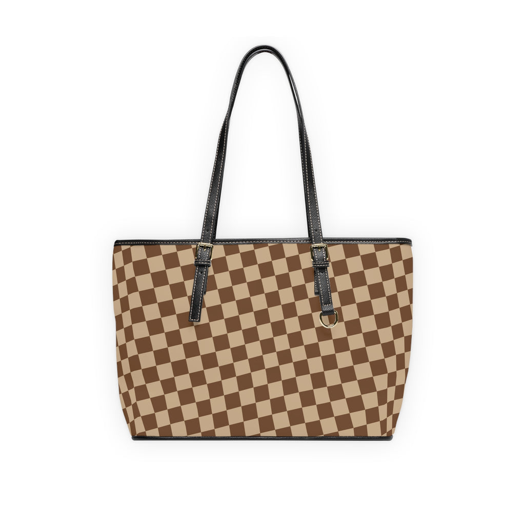 Brown Checkered  PU Leather Shoulder Bag Checkered Purse Trendy Handbag Waterproof PU Leather Handbag Shoulder bag