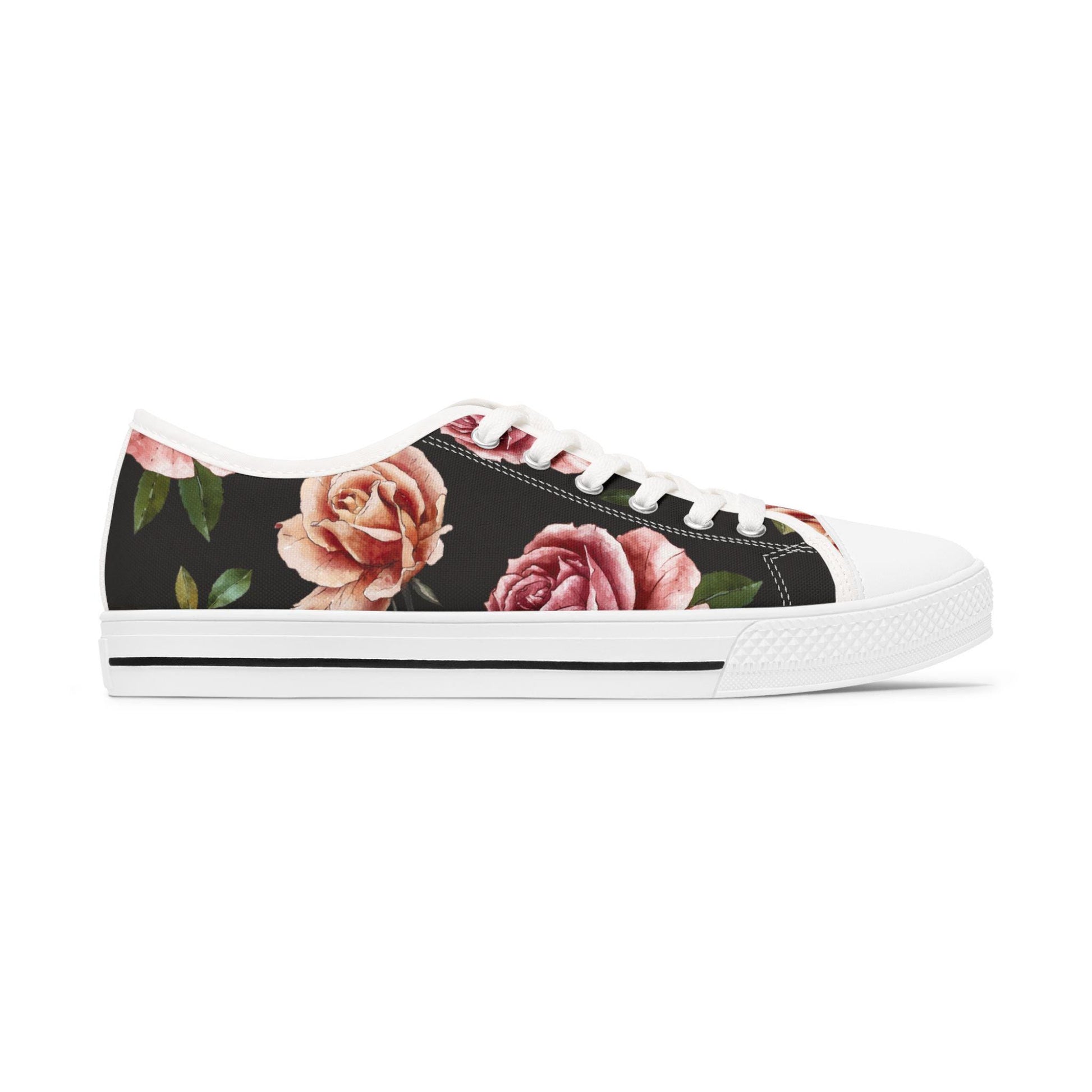 Rose Print Women's Low Top Sneakers Rose Print Low Top Sneakers Womens Converse Shoes For Women Low Top Sneakers Canvas Lace Up Ladies Flat. Limited stock available. - A Kingdom Lifestyle