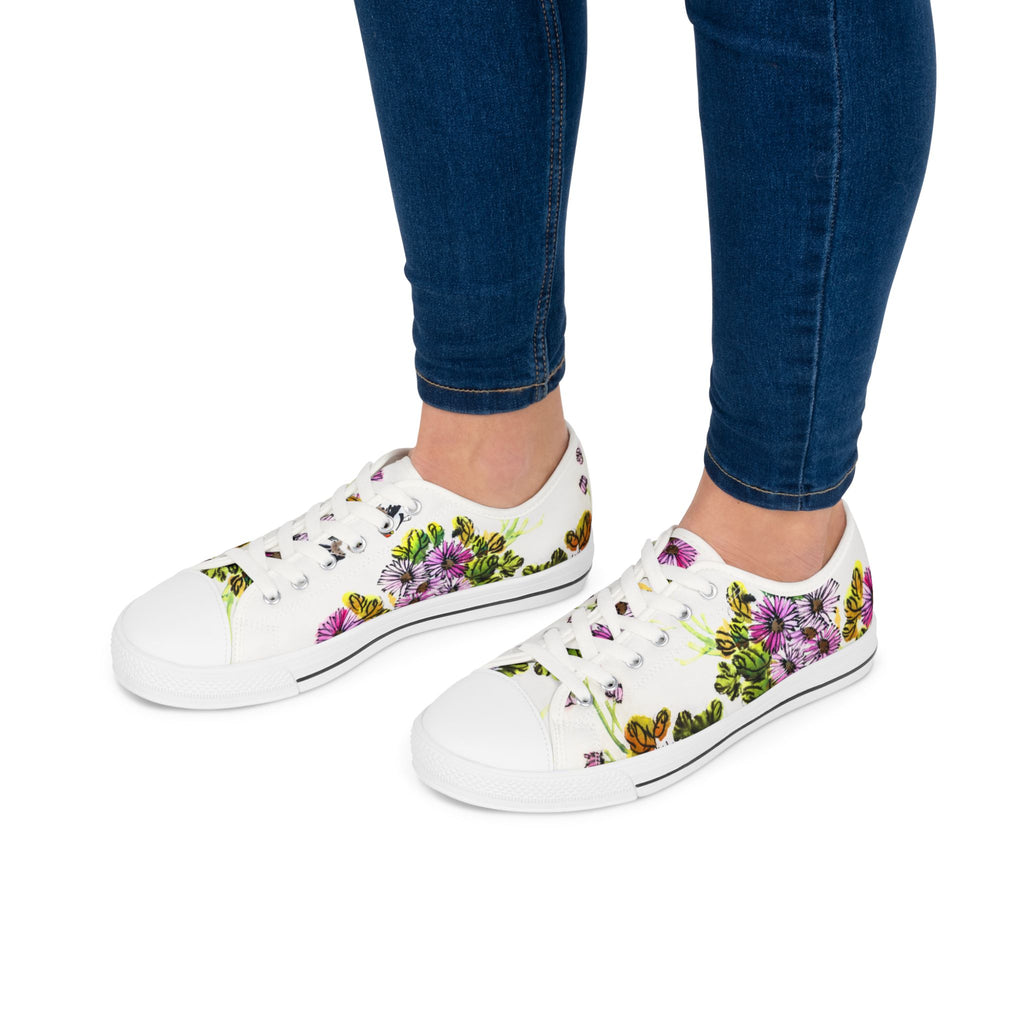 Floral Print Women&#039;s Low Top Sneakers, Casual Footwear, Spring Style, Eco-Friendly Gift, Everyday Comfort, Garden Party Shoes