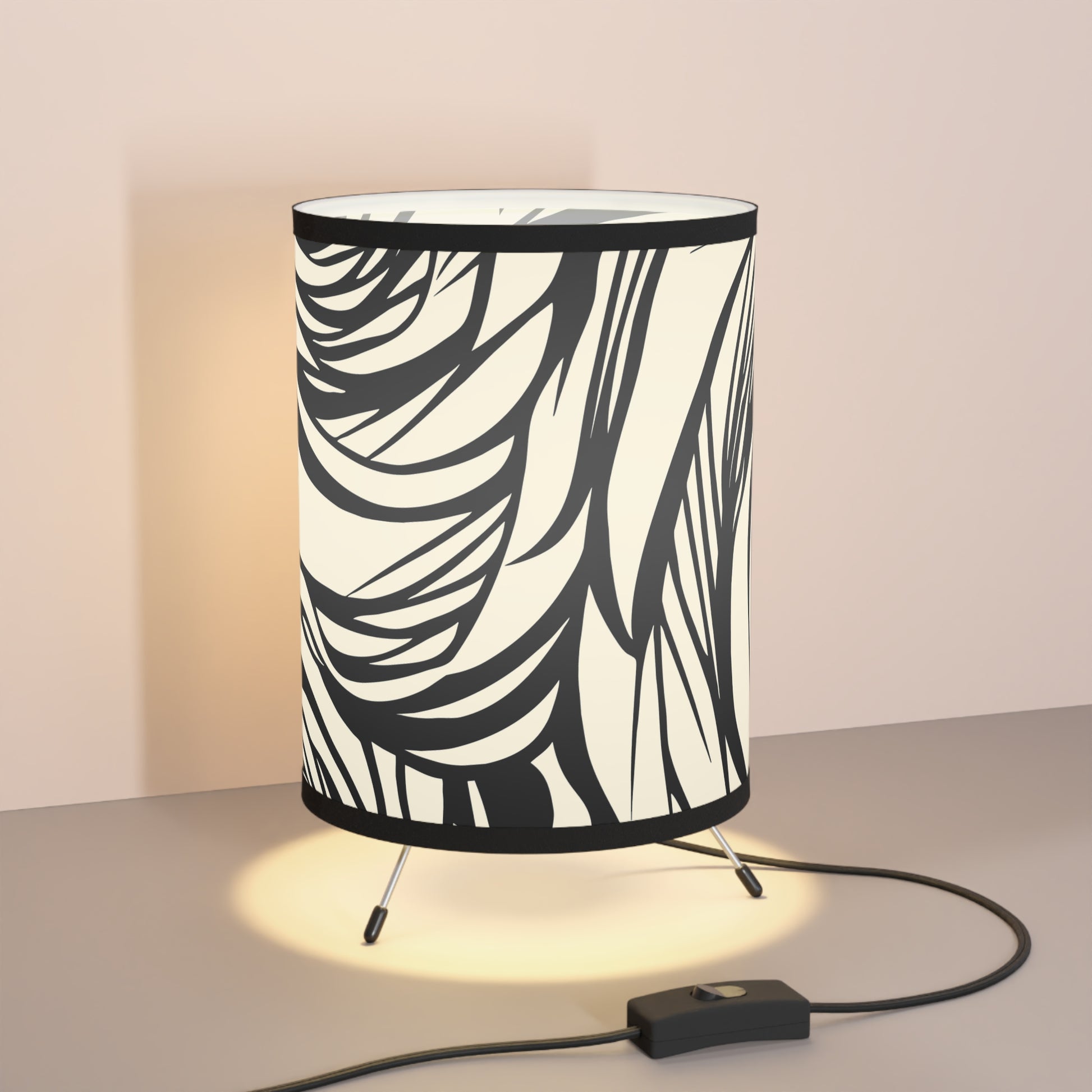 Modern Black and White Rose Pattern Tripod Floor Lamp with High-Res Artistic Shade Black and white floor lamp, rose pattern lamp, tripod lamp, artistic shade lighting, modern home decor, elegant floor lamp, statement lighting.