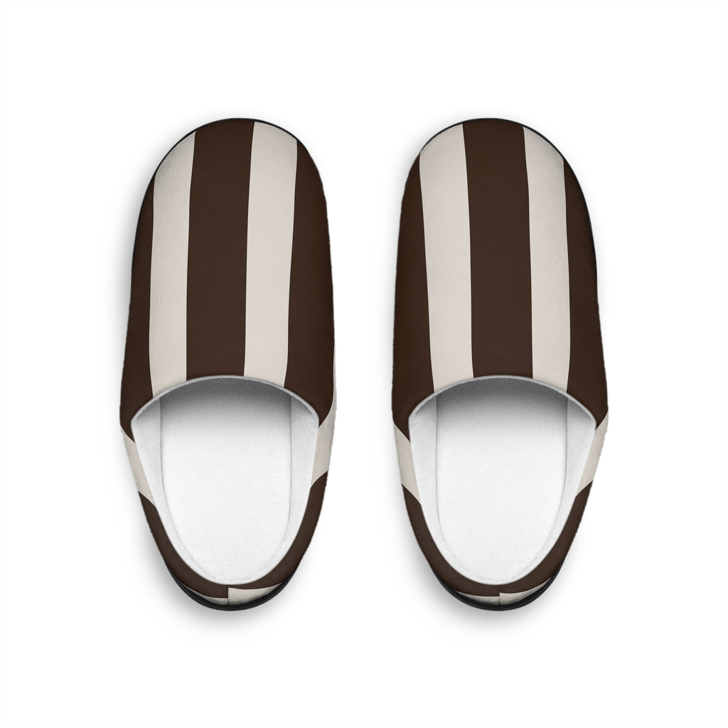 Cozy Women's Indoor Slippers - Stylish Brown Striped Design , soft plush slippers, fashionable loungewear, warm winter footwear
