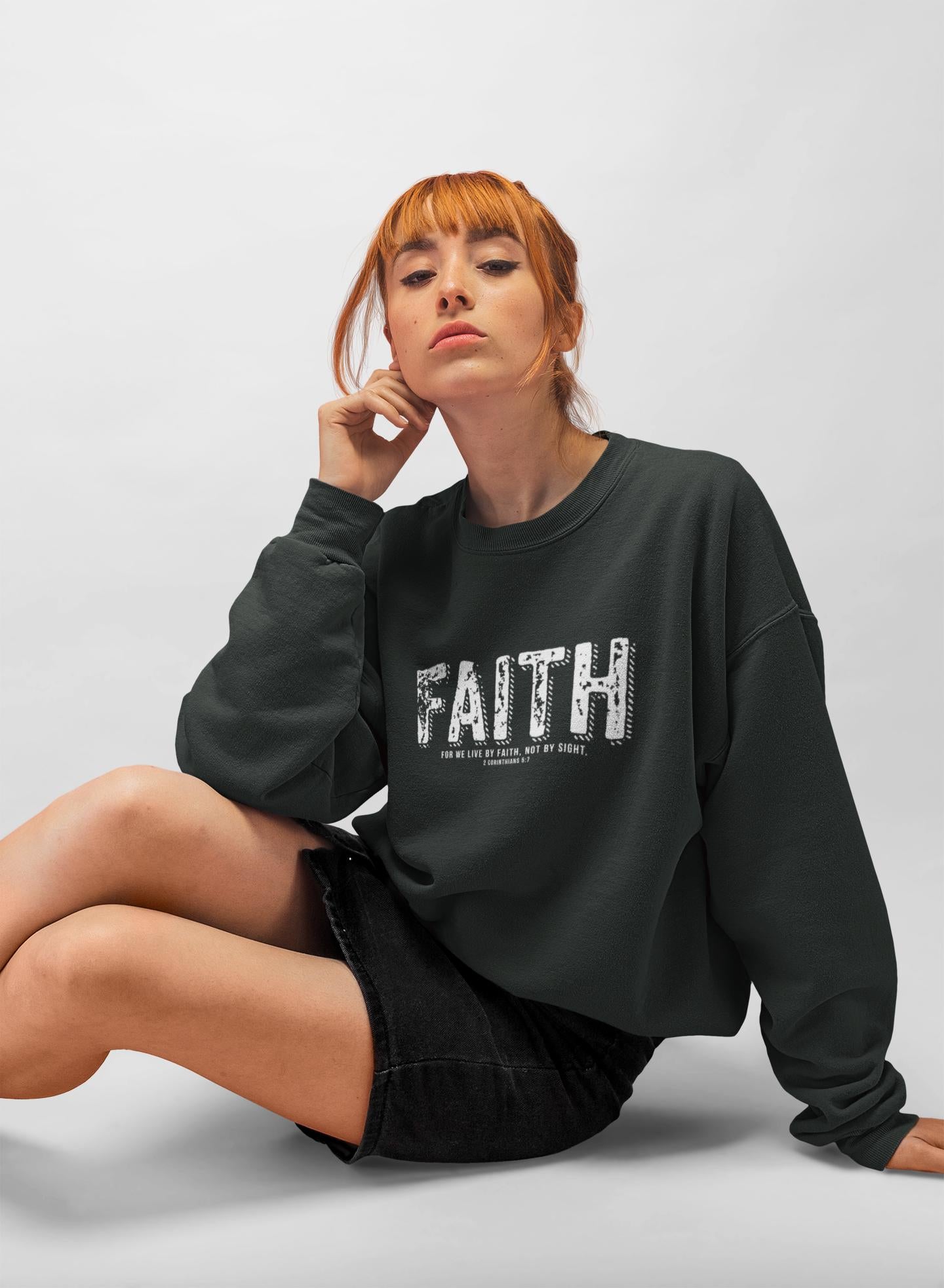 Christian Sweatshirt For Christian Men Women Bible Verse For We Live By Faith  2 Corinthians Christian Women Sweatshirt Christian Apparel