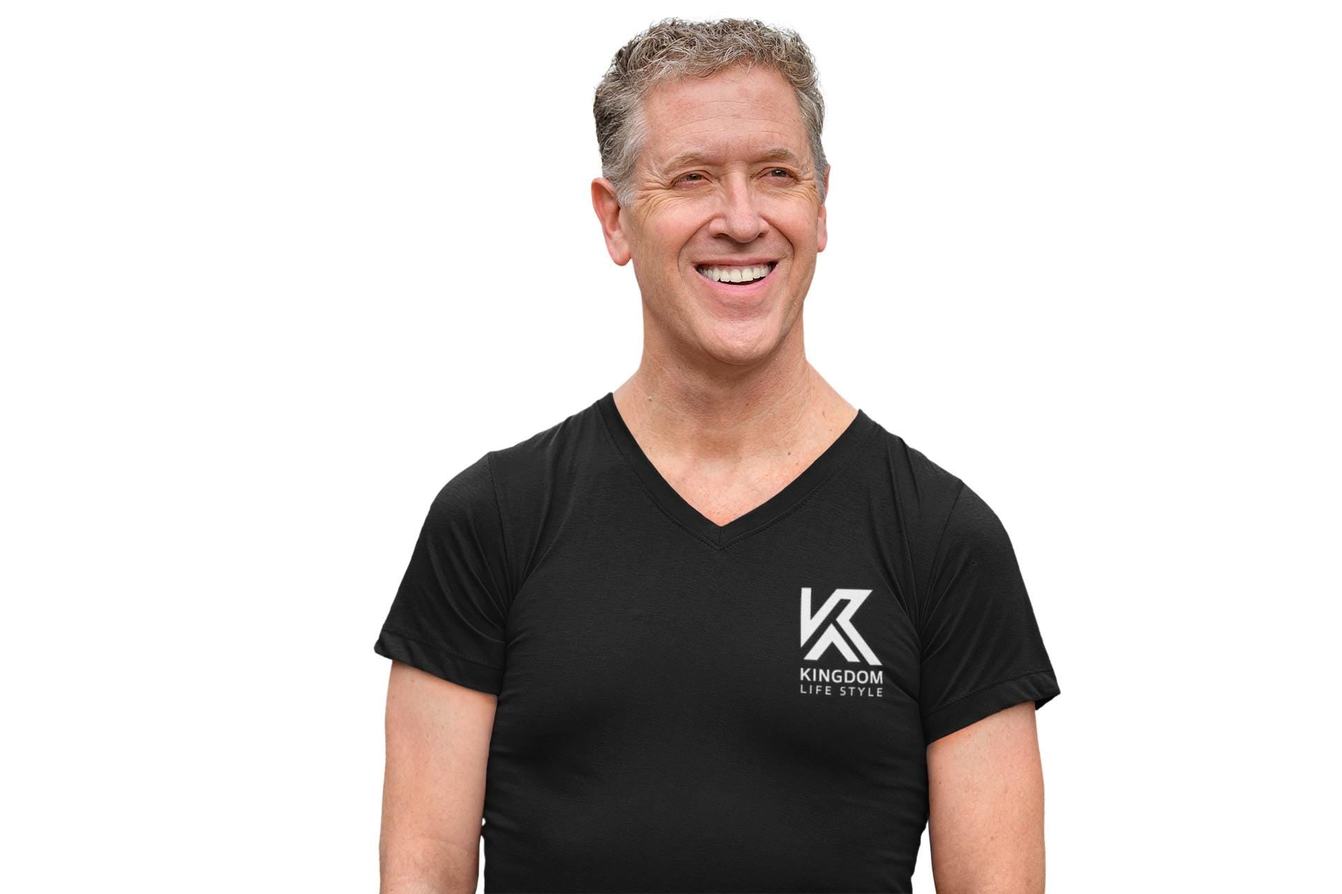 V Neck T-Shirt Graphic For Christian Men Kingdom Lifestyle Logo For Fitted Jesus Tee V Neck Short Sleeve Tee Christian Apparel Clothing