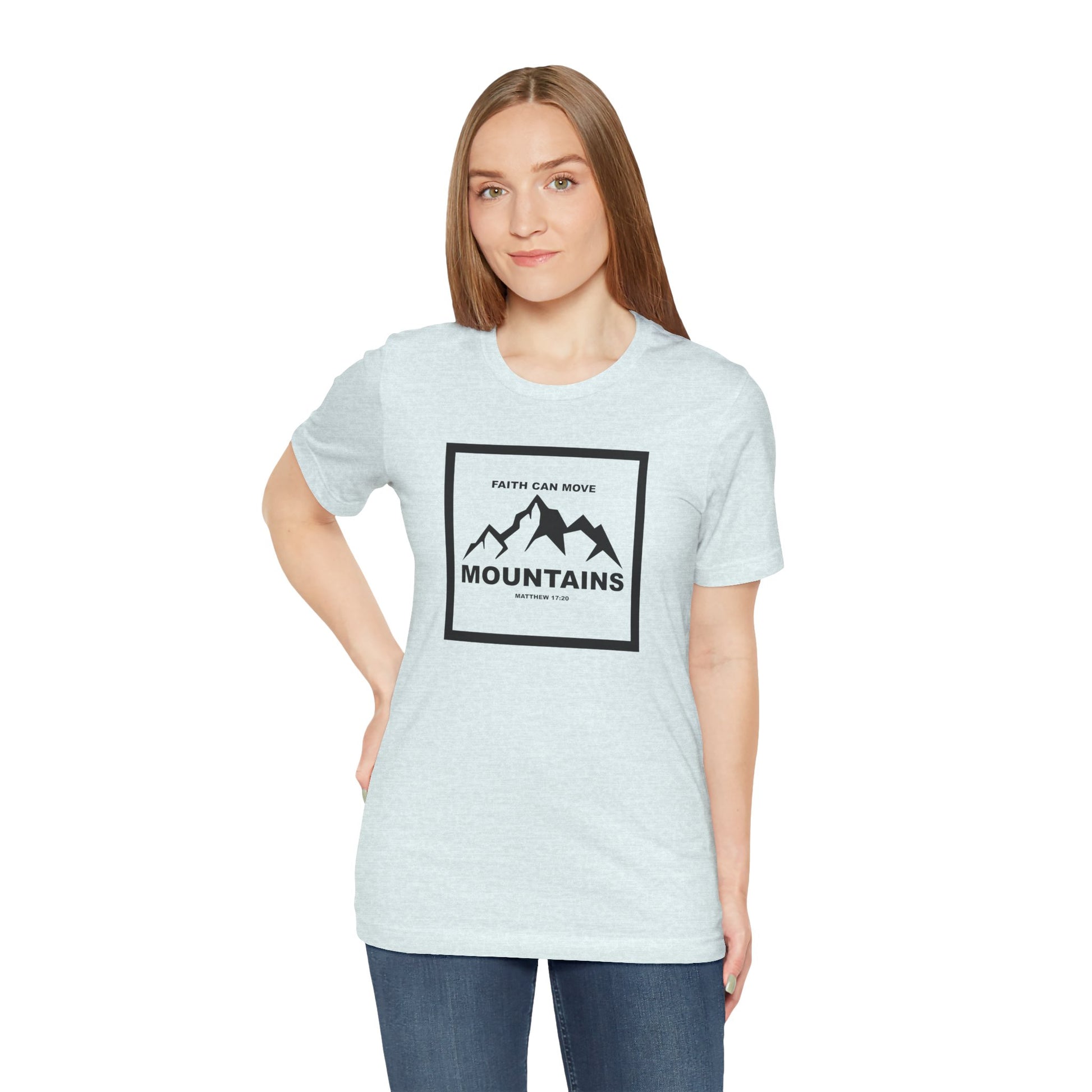 Christian Shirt Bible Verse T-Shirt Religious Outfit Jesus Shirt Inspirational Mountain Graphic Tee  Scripture Bible Verse "Faith Can Move Mountains" Tee For Her Him Gift