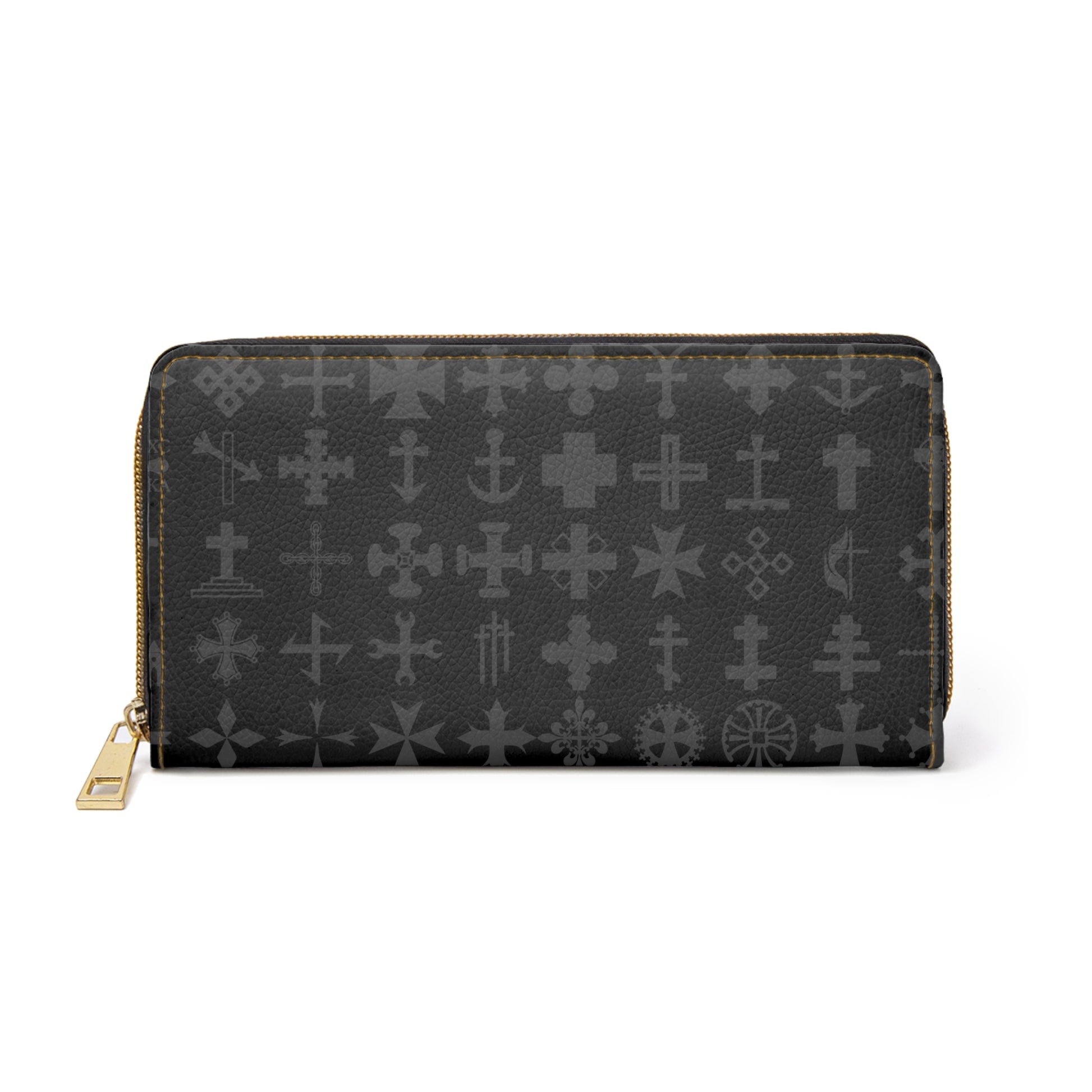 Sleek Black Cross Geometric Zipper Wallet, Stylish Women's Wallet, Everyday Use Purse, Modern Accessory for Travel, Gift for Her