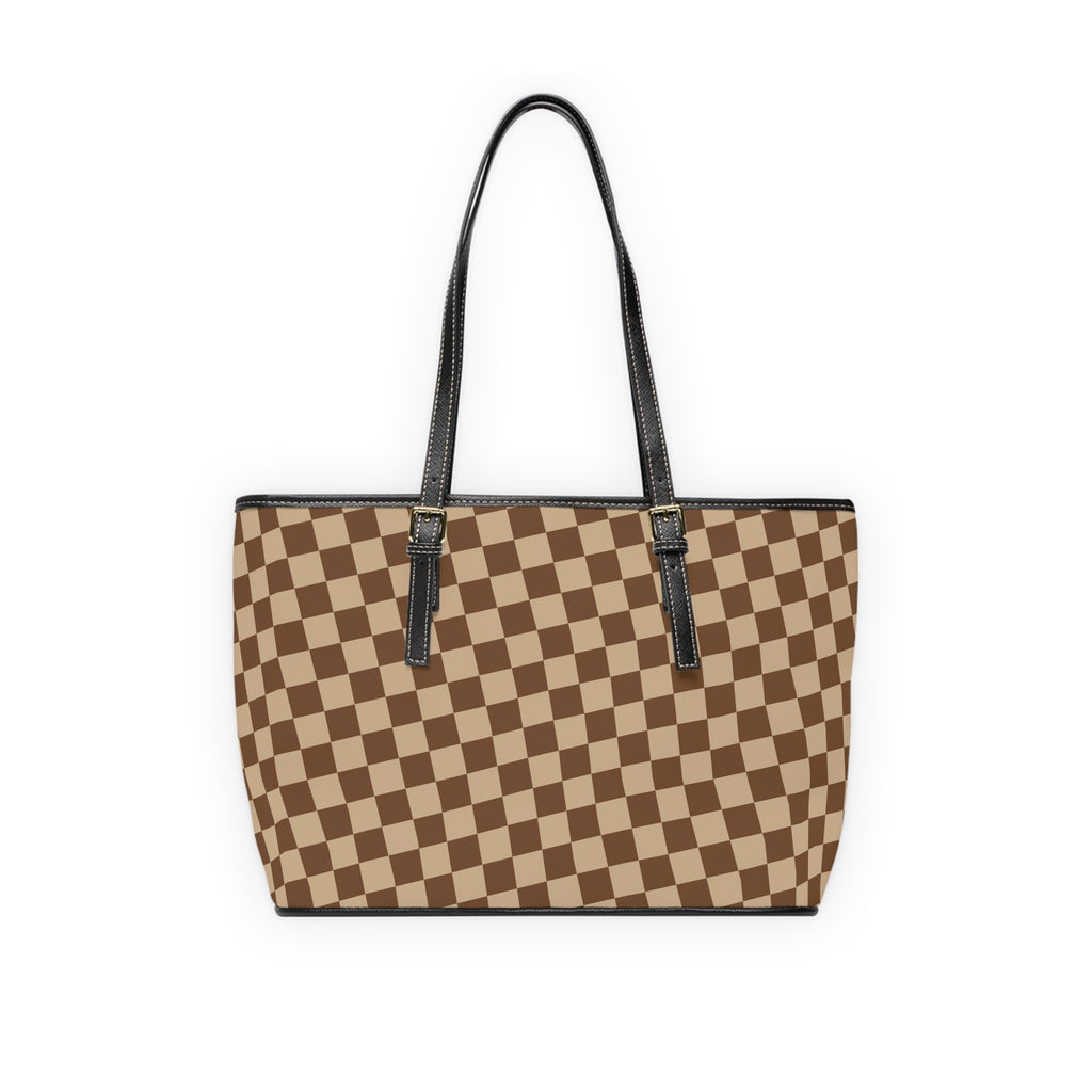 Brown Checkered  PU Leather Shoulder Bag Checkered Purse Trendy Handbag Waterproof PU Leather Handbag Shoulder bag