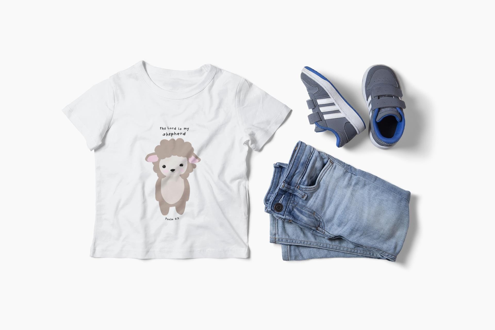 Lamb Print Scripture T-Shirt For Christian Toddler Lamb Gift For Son Daughter Long Sleeve Tee Christian Apparel Bible Verse Tee Psalm 23 Qoute
