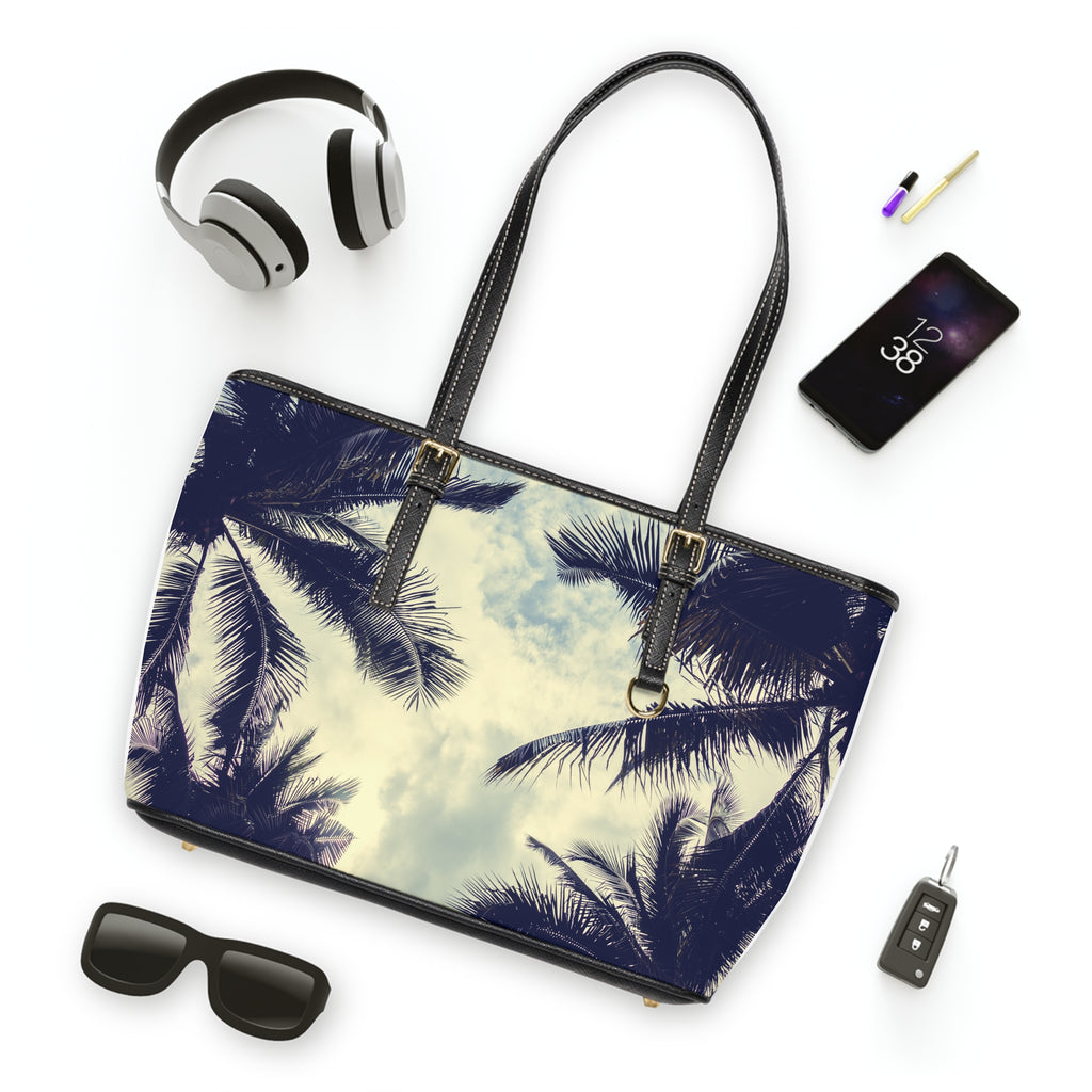 Tropical PU Leather Shoulder Bag, Summer Tote, Vacation Purse, Beach Accessory, Palm Tree Handbag, Stylish Everyday Bag