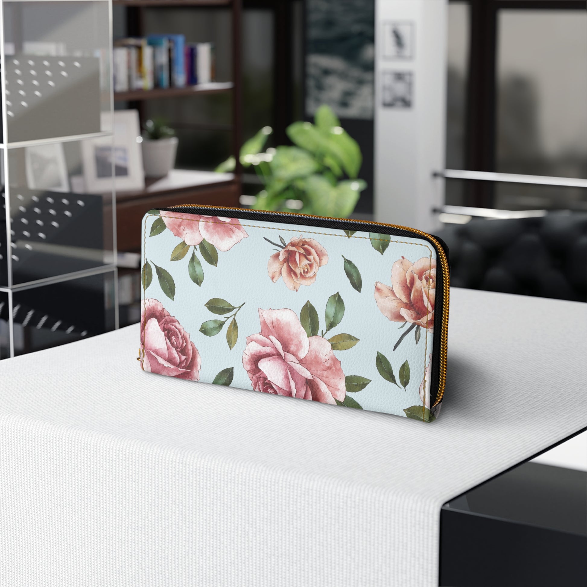 Rose Floral Zipper Wallet Elegant Rose Print Purse for Women Stylish Coin Holder, Gift for Her Mothers Day Birthday