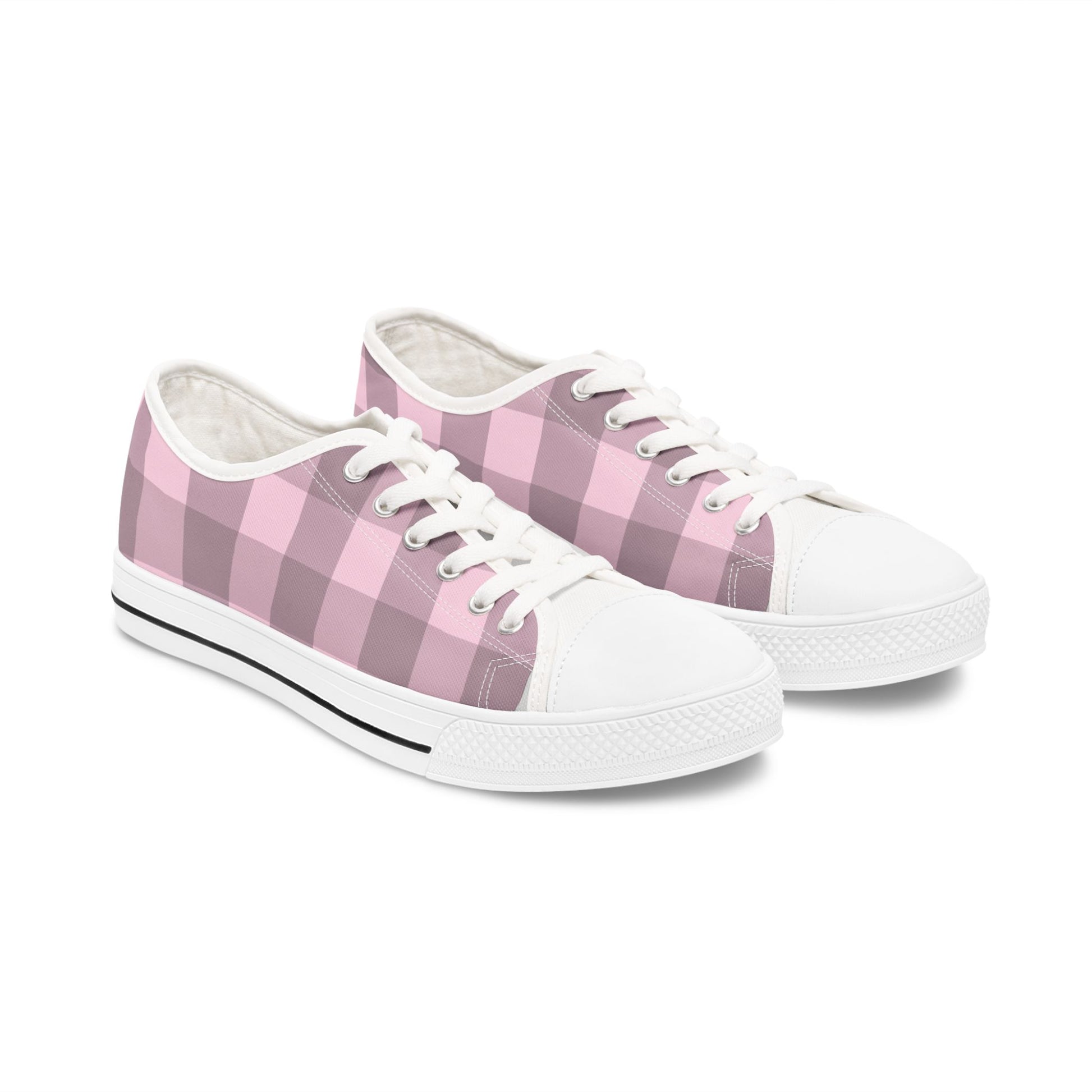 Chic Pink Plaid Women's Low Top Sneakers Stylish Everyday Footwear Chic Pink Plaid Low Top Sneakers for Women, Casual Wear Shoes, Boho Style Footwear, Perfect for Spring Outings, Retro Sneaker Trends. Limited stock available.