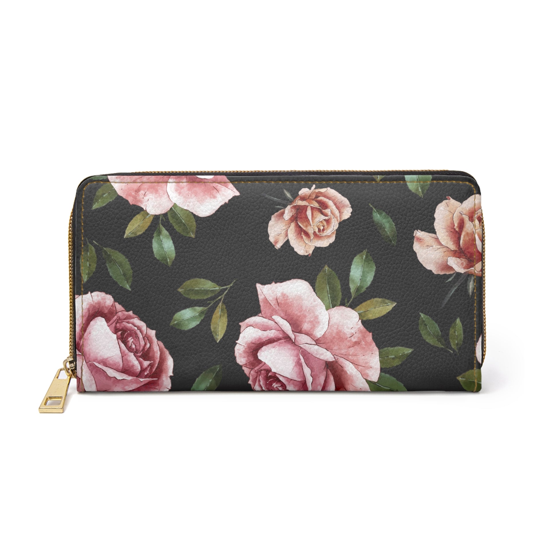 Black Rose Floral Zipper Wallet - Elegant Rose Design, Perfect for Women, Gift for Her, Stylish Accessory, Everyday Use Travel Wallet