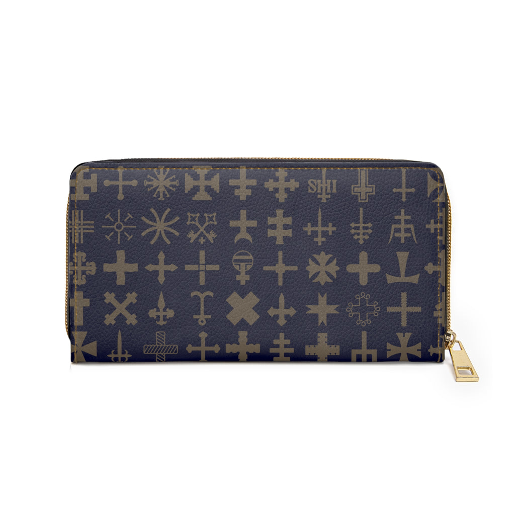 Stylish Navy Blue Cross Zipper Wallet | Elegant Cross Pattern Organizer, Travel Accessory, Gift for Her Fashionable Purse Holiday Essential