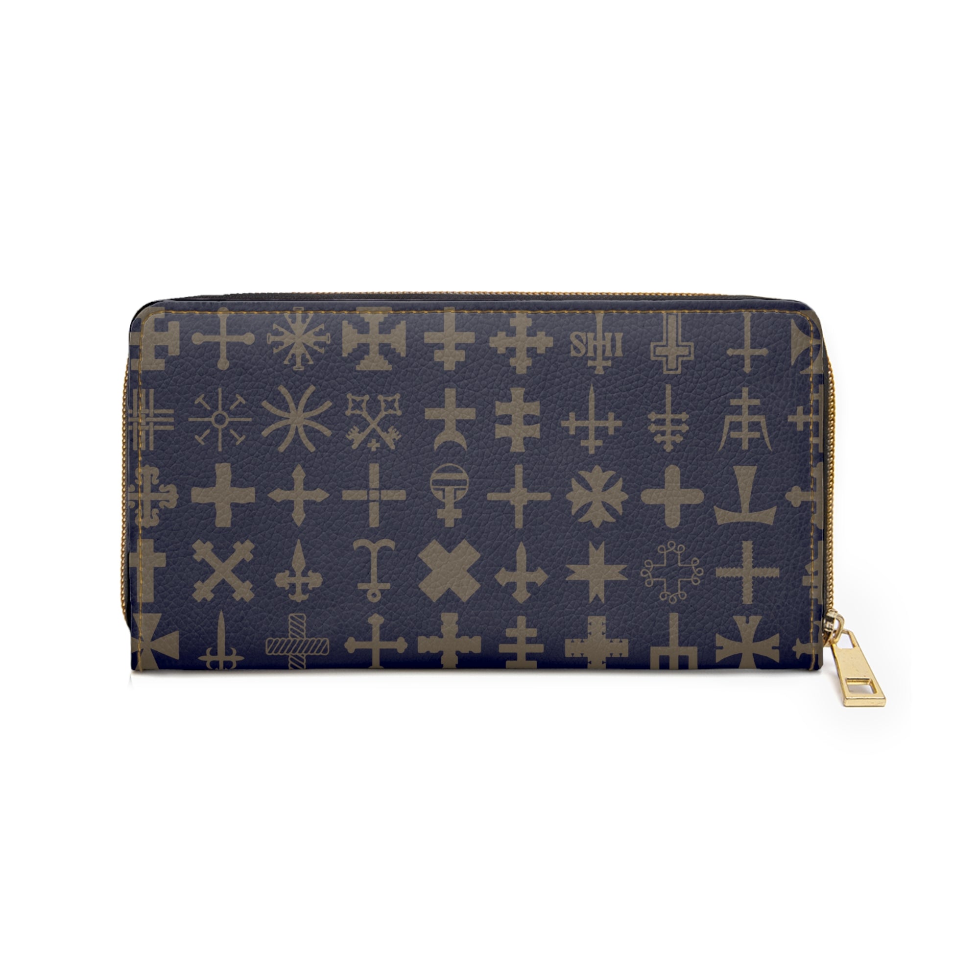 Stylish Navy Blue Cross Zipper Wallet | Elegant Cross Pattern Organizer, Travel Accessory, Gift for Her Fashionable Purse Holiday Essential