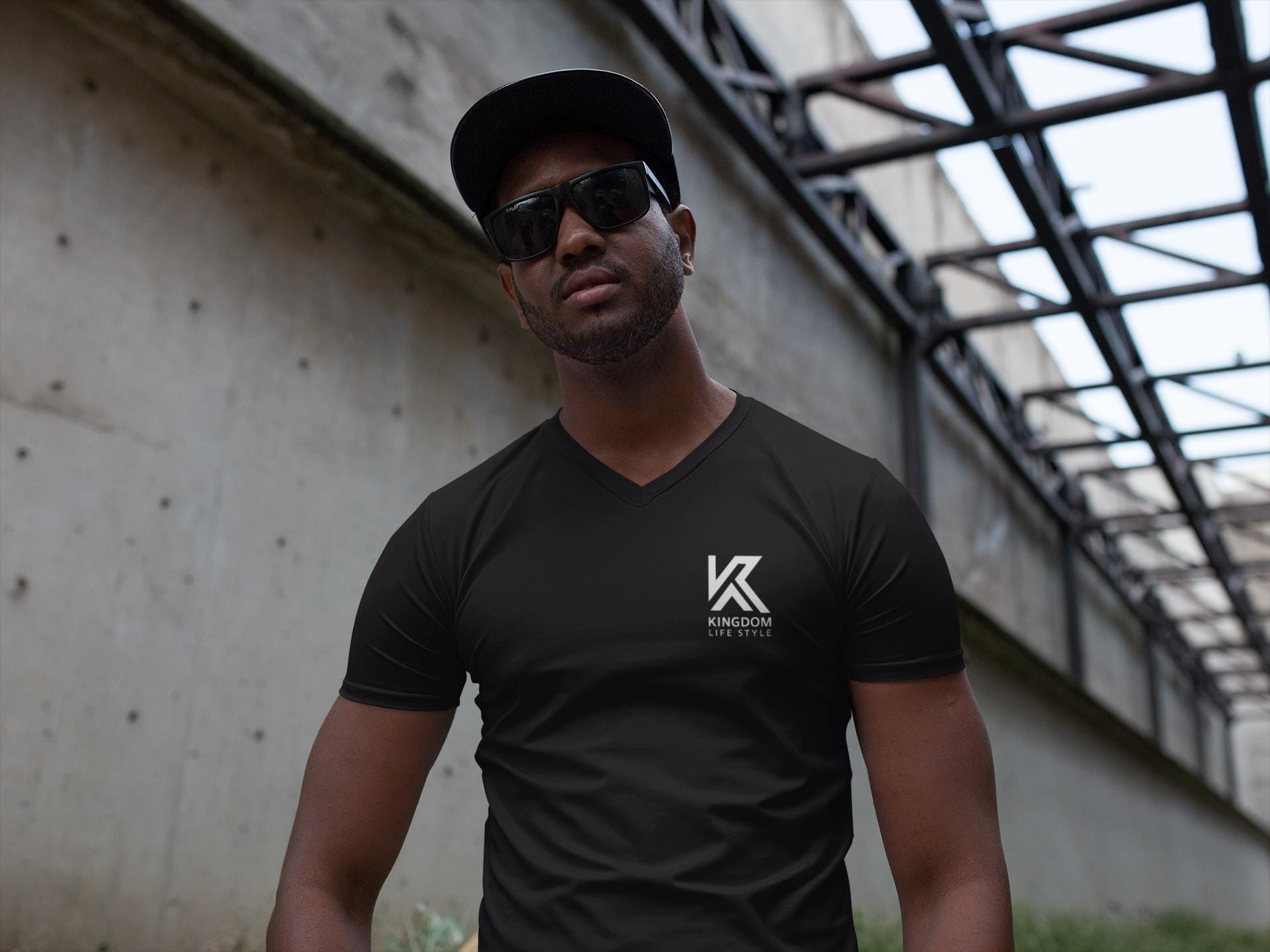V Neck T-Shirt Graphic For Christian Men Kingdom Lifestyle Logo For Fitted Jesus Tee V Neck Short Sleeve Tee Christian Apparel Clothing