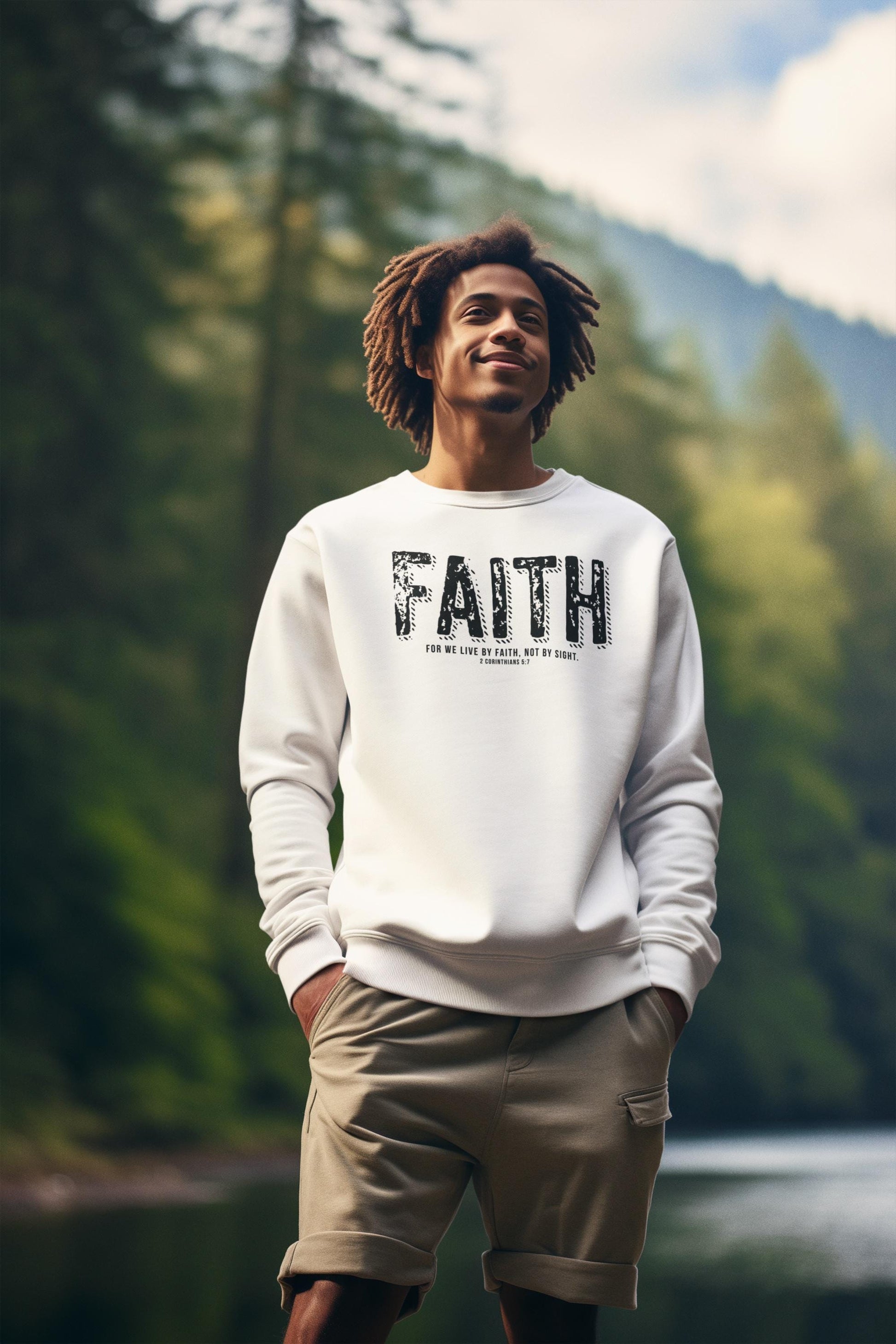 Unisex Bible Verse Sweatshirt Christian Sweatshirt For Faith Sweatshirt For Religious Apparel Bible verse For We Live By Faith Graphic Tee