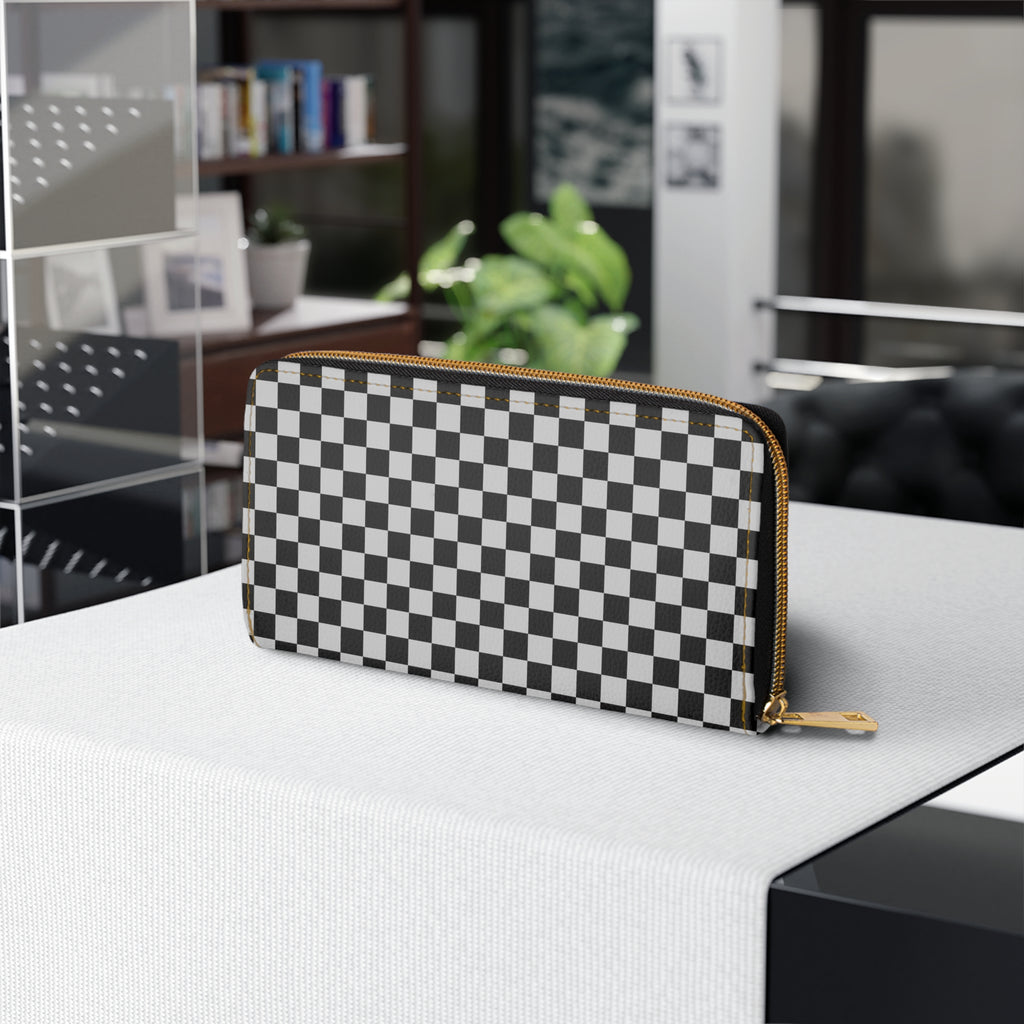 Chic Black Checker Zipper Wallet, Stylish Wallet for Everyday Use, Unique Gift for Birthdays, Fashionable Accessory, Travel Organizer