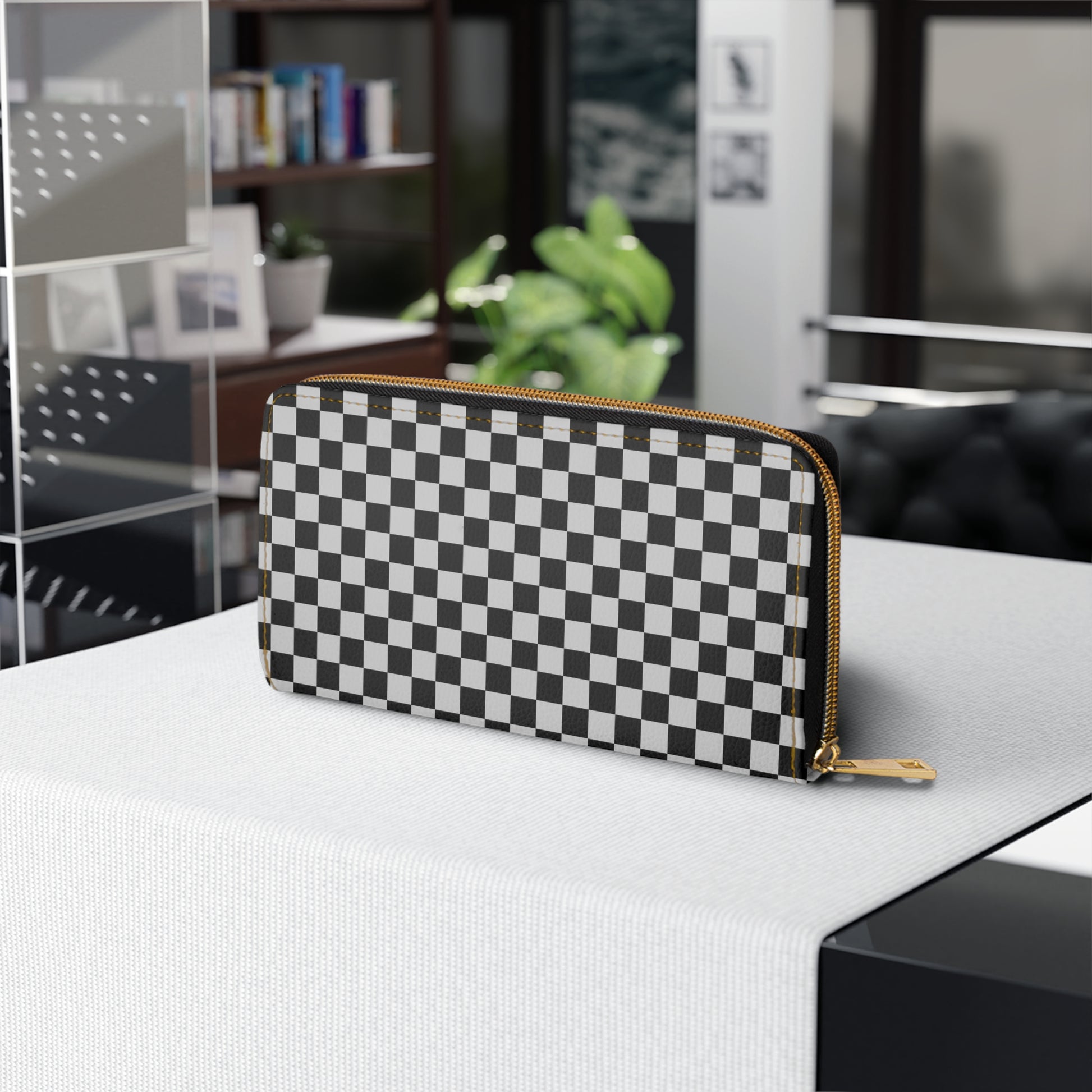 Chic Black Checker Zipper Wallet, Stylish Wallet for Everyday Use, Unique Gift for Birthdays, Fashionable Accessory, Travel Organizer