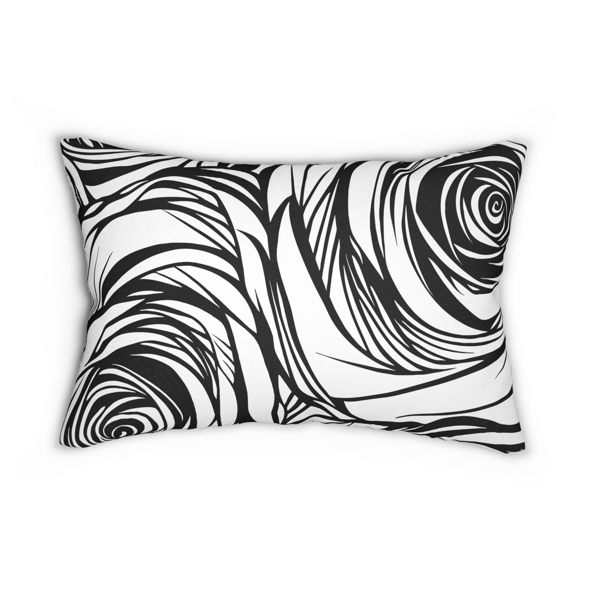 Elegant Black and White Floral Lumbar Pillow, Modern Home Decor, Gift for Her, Accent Pillow for Living Room, Unique Wedding Gift, Sofa