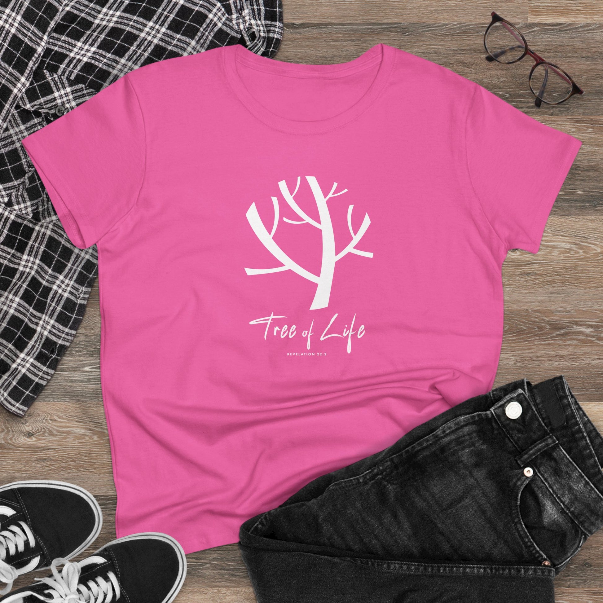 Women's Midweight Cotton Tee Scripture Tree of Life Tee For Her Religious Tshirt Birthday Gift