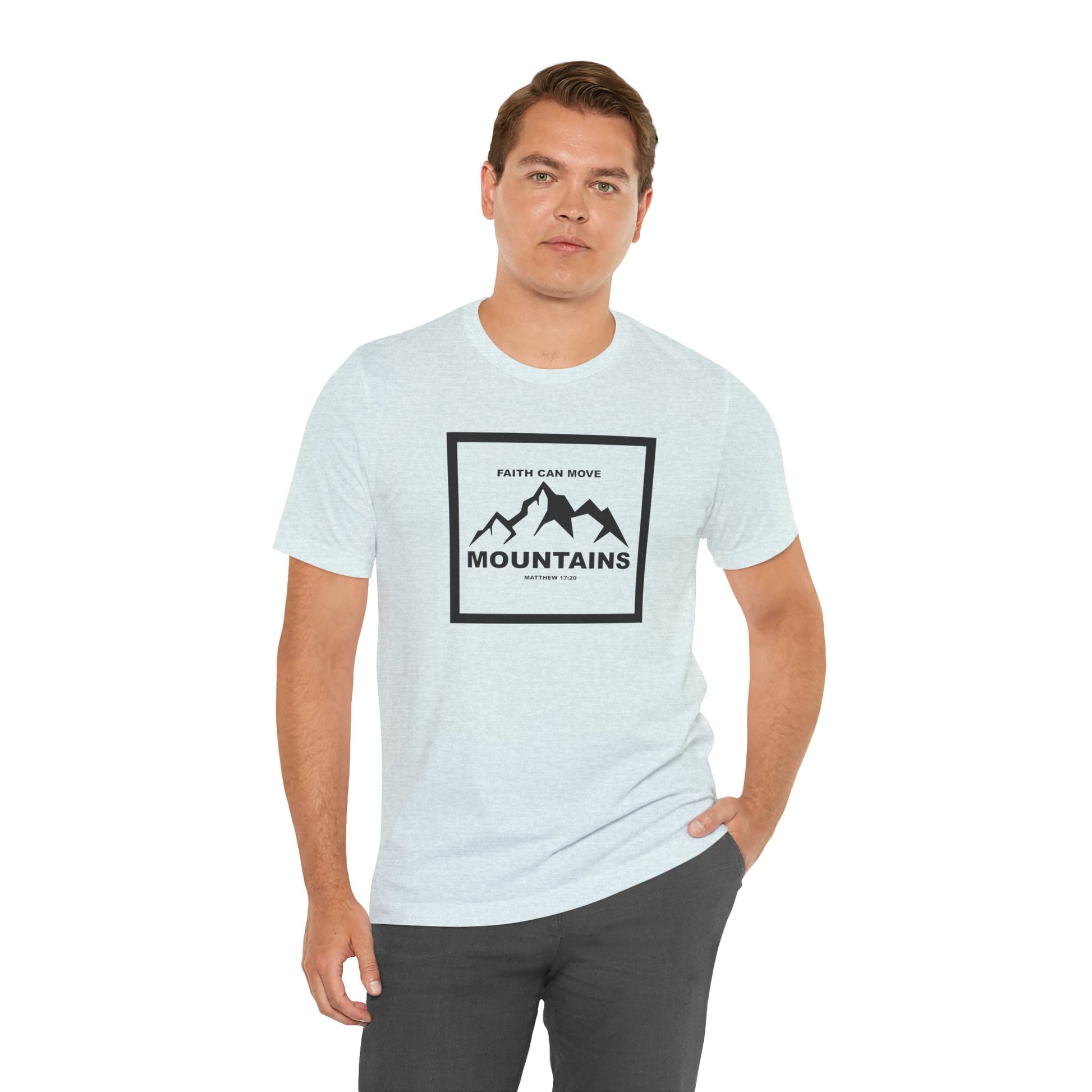 Christian Shirt Bible Verse T-Shirt Religious Outfit Jesus Shirt Inspirational Mountain Graphic Tee  Scripture Bible Verse "Faith Can Move Mountains" Tee For Her Him Gift