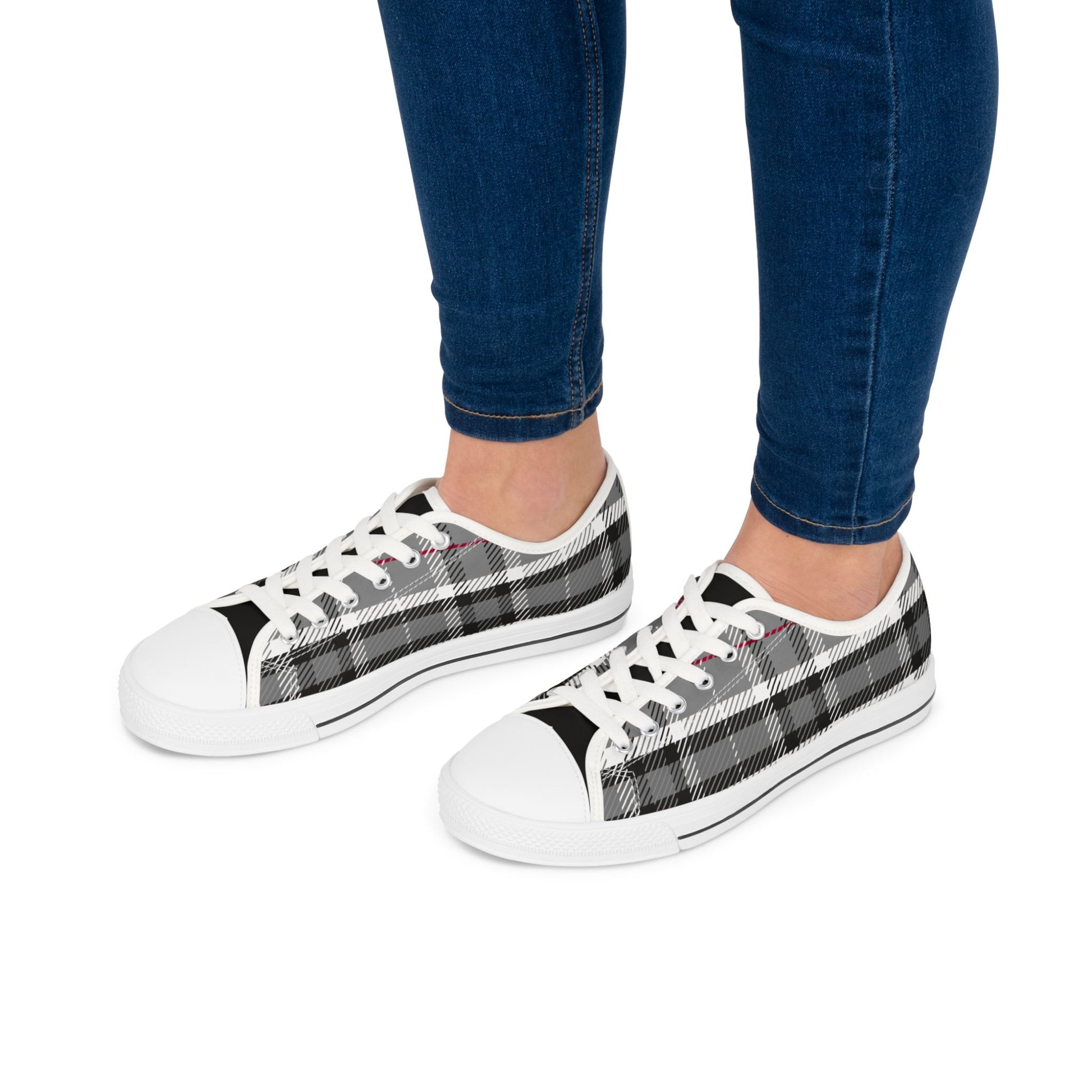 One Of A Kind Women's Chic Black and White Plaid Low Top Sneakers for Women, Casual Wear Shoes, Boho Style Footwear, Perfect for Spring Outings, Retro Sneaker TrendsPlaid Womens Low Top Sneakers Stylish Comfort for Casual Outings. Limited stock available.