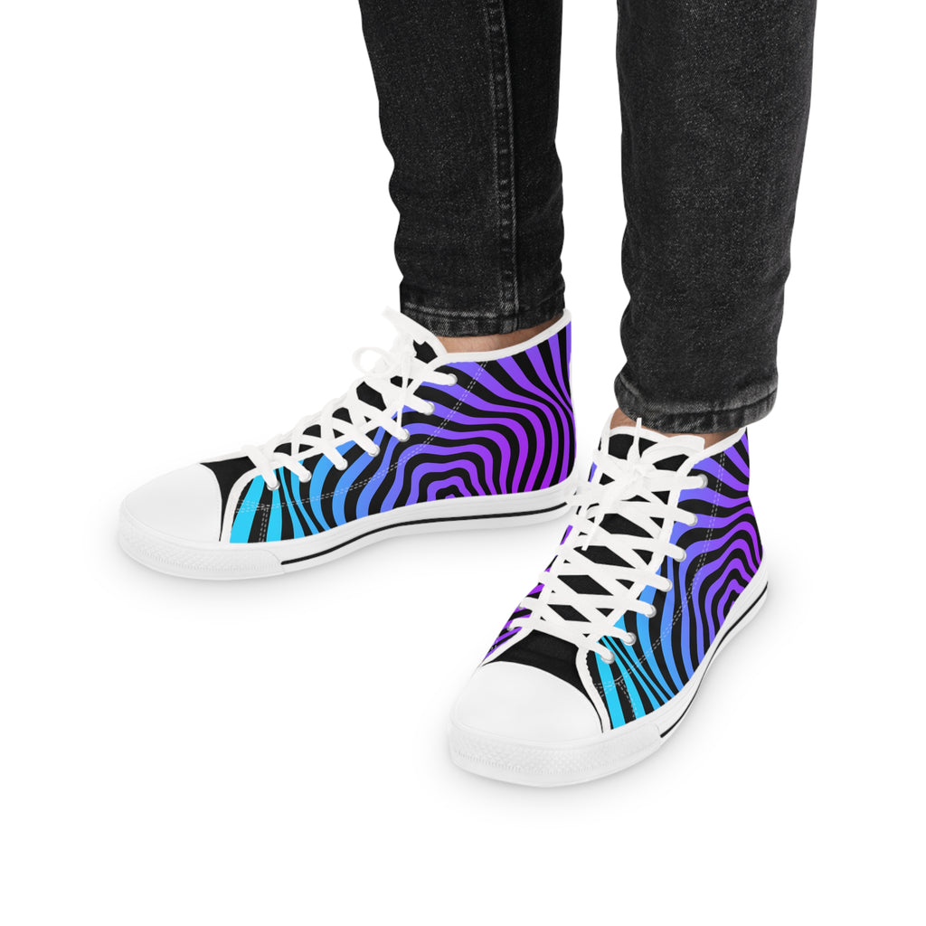 Mens Designer Psychedelic High Top Sneakers for Men Vibrant Striped Design Mens Sneakers Psychedelic High Top Sneakers | Vibrant Striped Designer Shoes for Men