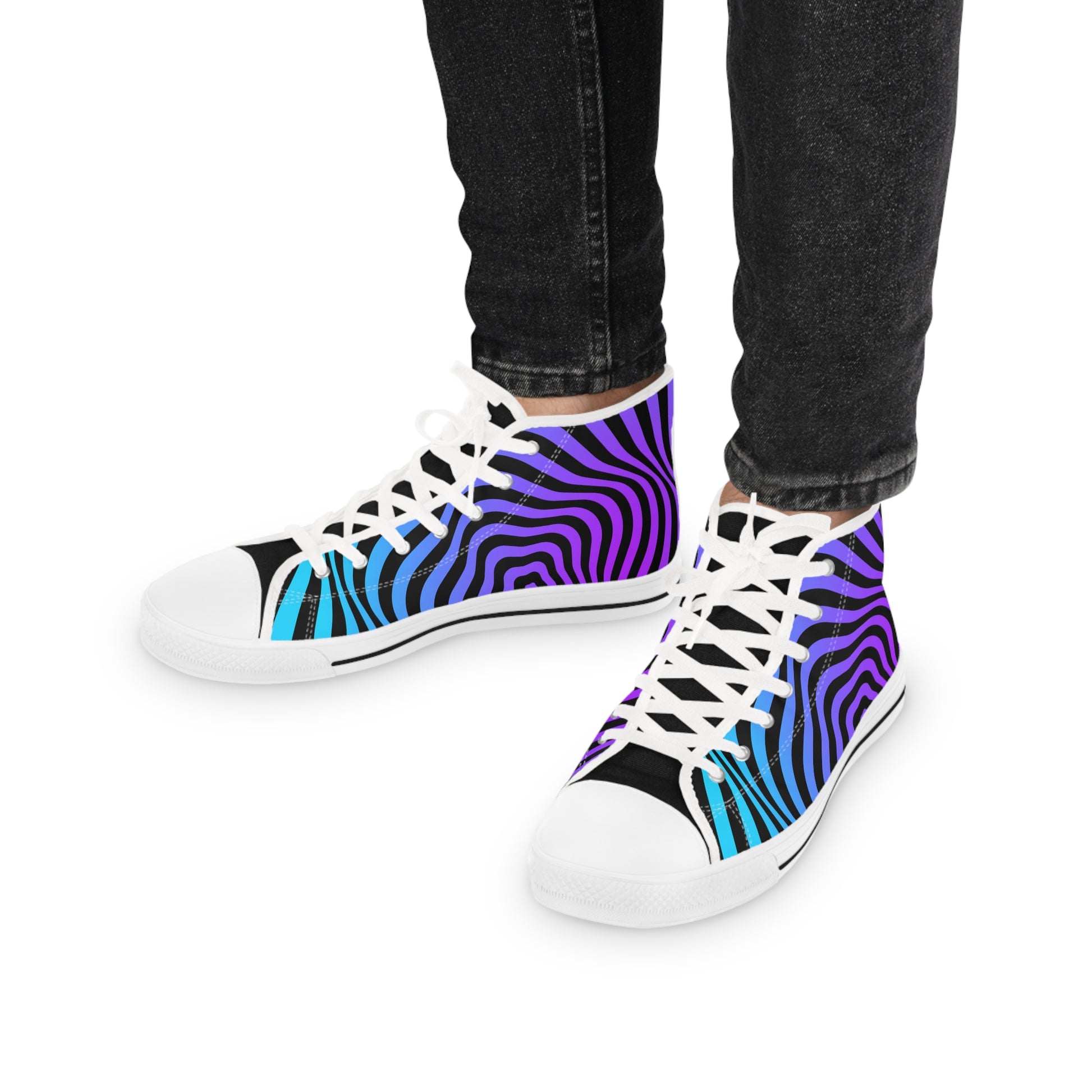Mens Designer Psychedelic High Top Sneakers for Men Vibrant Striped Design Mens Sneakers Psychedelic High Top Sneakers | Vibrant Striped Designer Shoes for Men