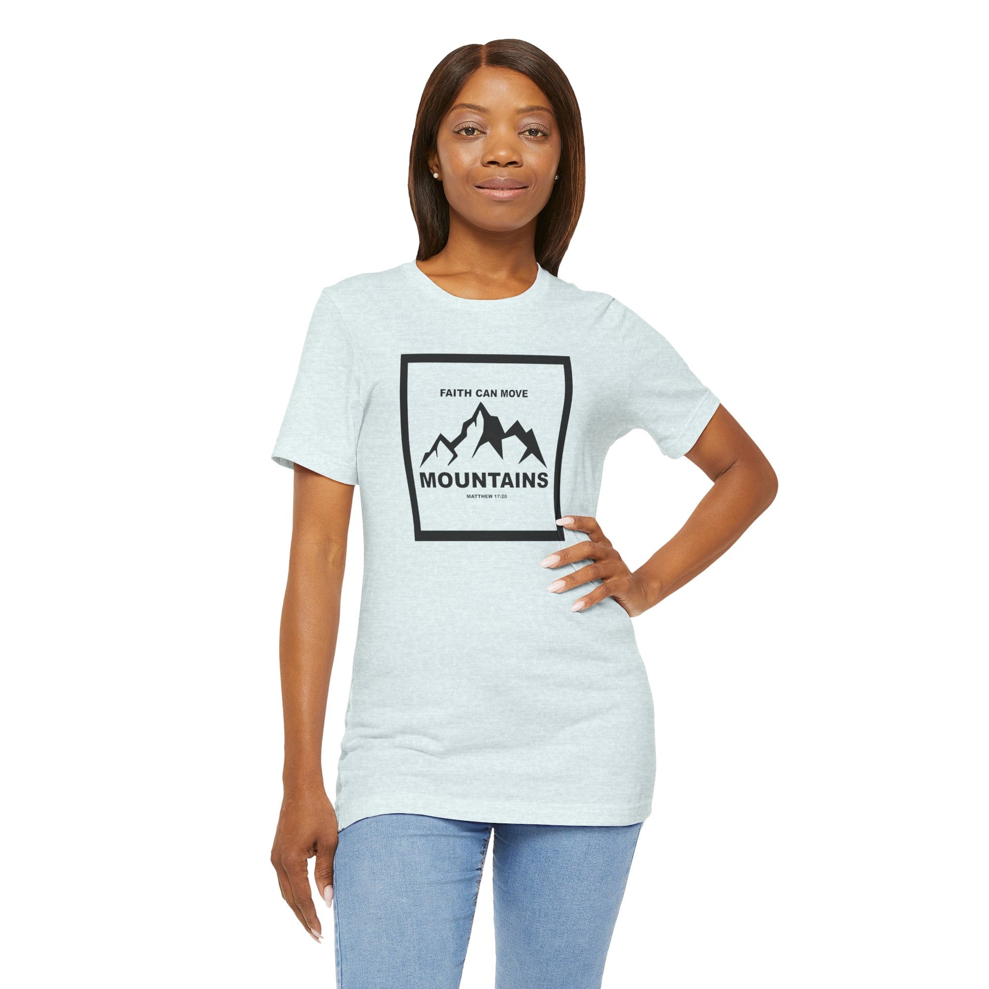 Christian Shirt Bible Verse T-Shirt Religious Outfit Jesus Shirt Inspirational Mountain Graphic Tee  Scripture Bible Verse "Faith Can Move Mountains" Tee For Her Him Gift