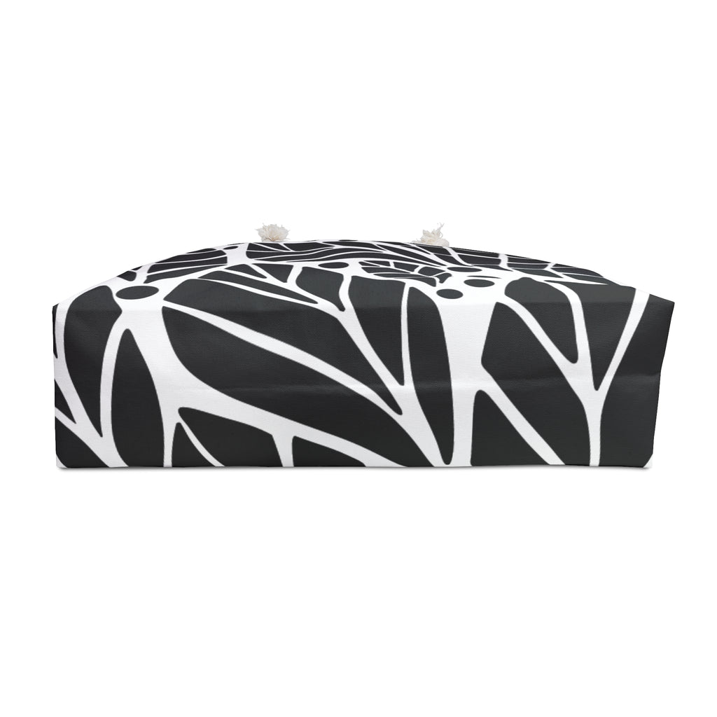 Chic Black & White Weekender Bag, Travel Tote, Beach Bag, Gym Bag, Floral Pattern Carryall, Perfect for Getaways