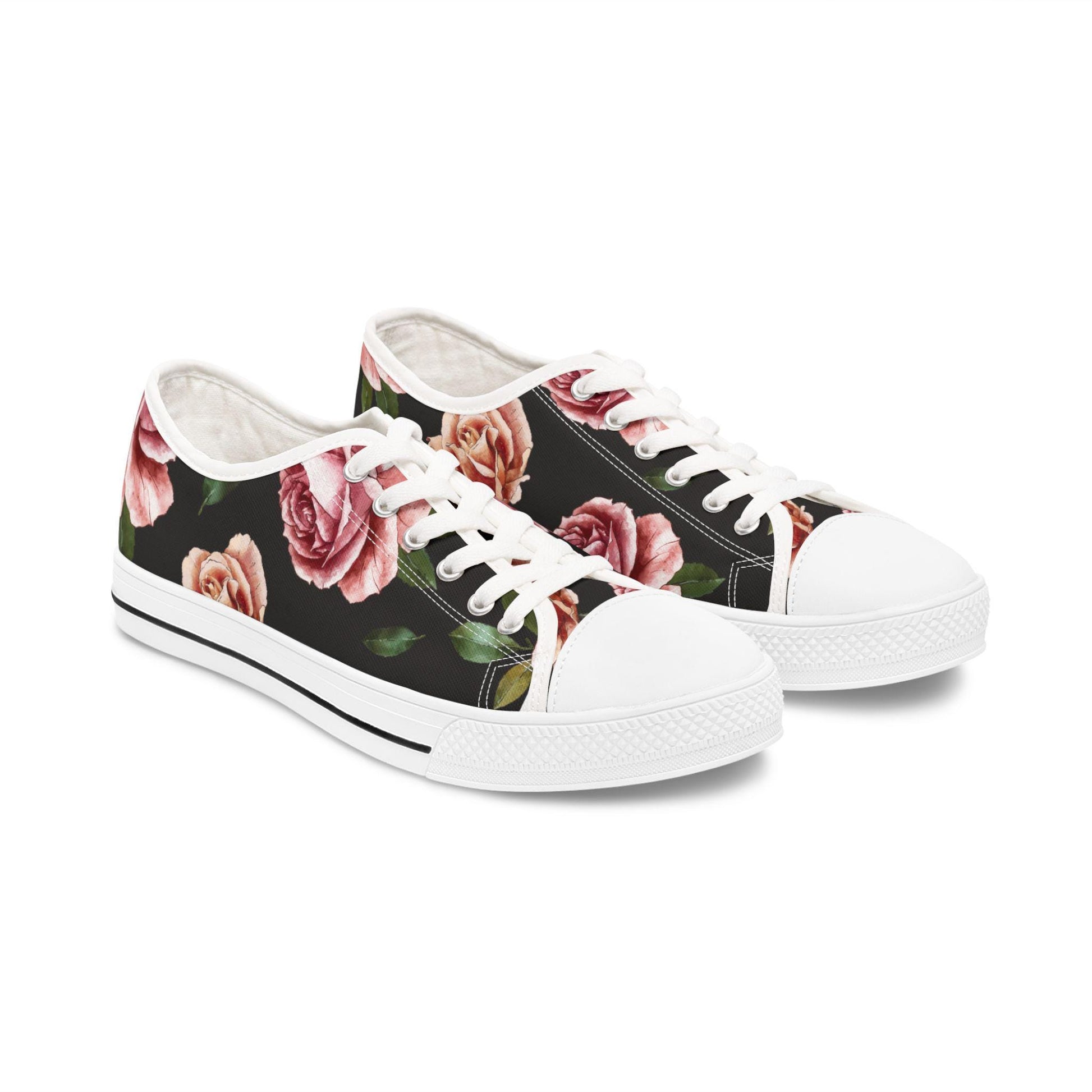 Rose Print Women's Low Top Sneakers Rose Print Low Top Sneakers Womens Converse Shoes For Women Low Top Sneakers Canvas Lace Up Ladies Flat. Limited stock available. - A Kingdom Lifestyle