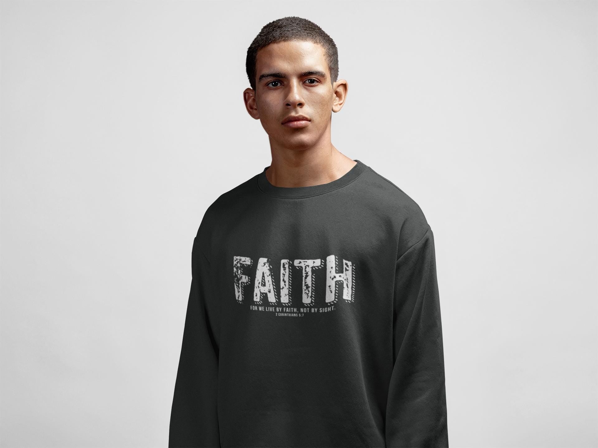 Christian Sweatshirt For Christian Men Women Bible Verse For We Live By Faith  2 Corinthians Christian Women Sweatshirt Christian Apparel