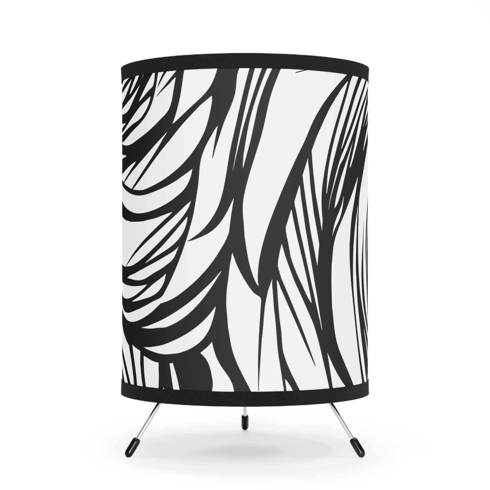 Modern Black and White Rose Pattern Tripod Floor Lamp with High-Res Artistic Shade Black and white floor lamp, rose pattern lamp, tripod lamp, artistic shade lighting, modern home decor, elegant floor lamp, statement lighting.