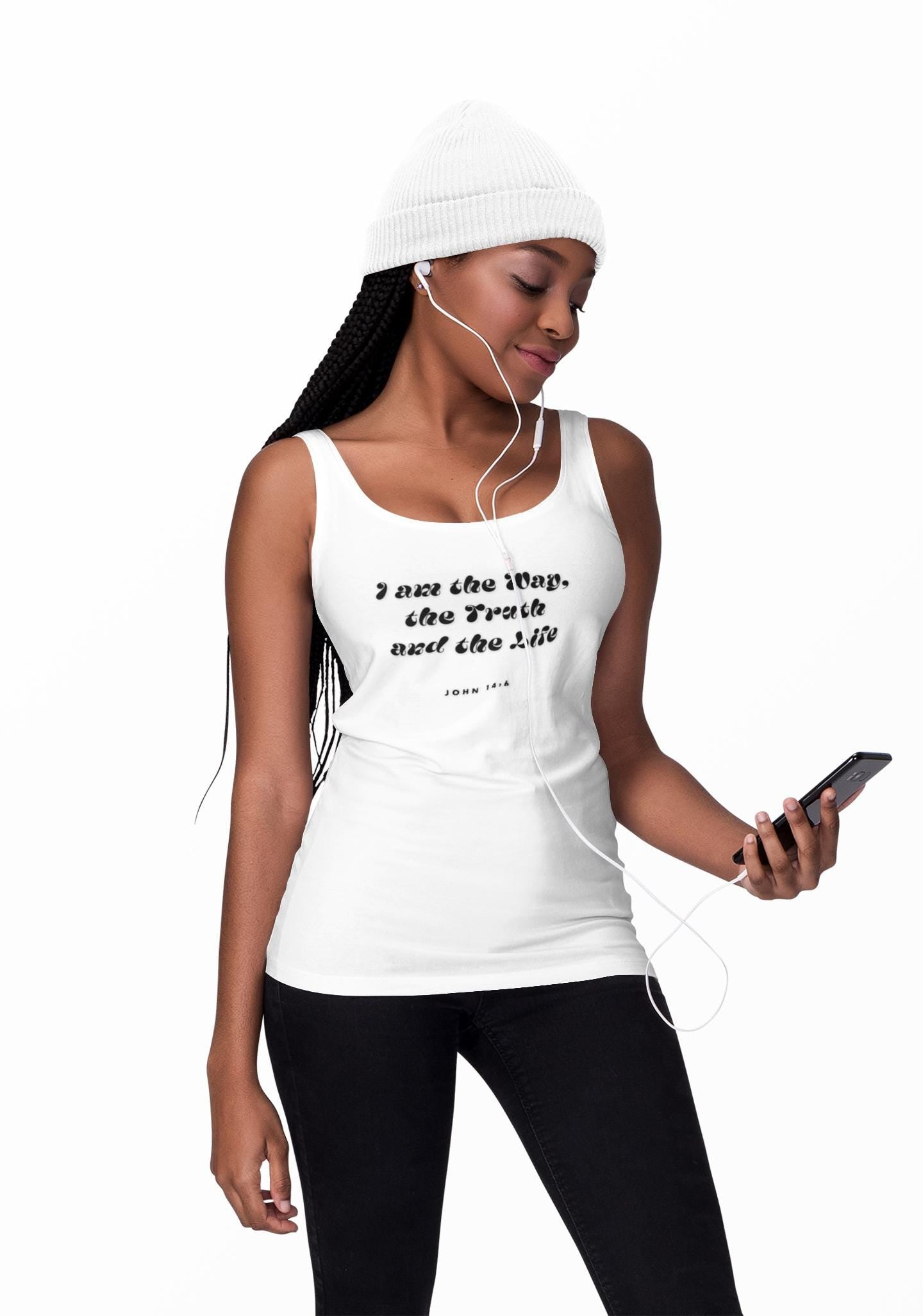 Inspirational Tank Top For Christian Men Women Bible Verse Tee I am The Way Truth And Life John 14:6 Scripture For Faith Tee Apparel