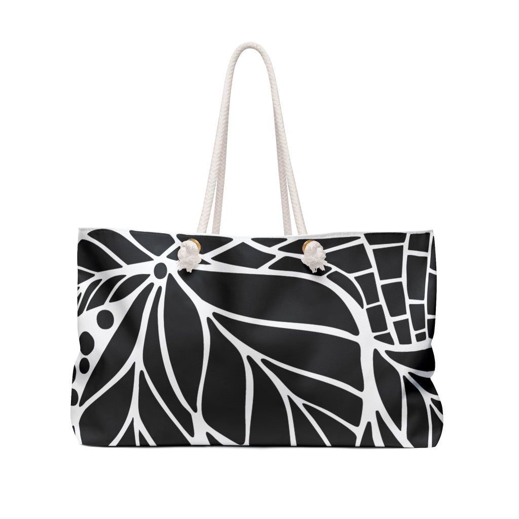 Chic Black & White Weekender Bag, Travel Tote, Beach Bag, Gym Bag, Floral Pattern Carryall, Perfect for Getaways