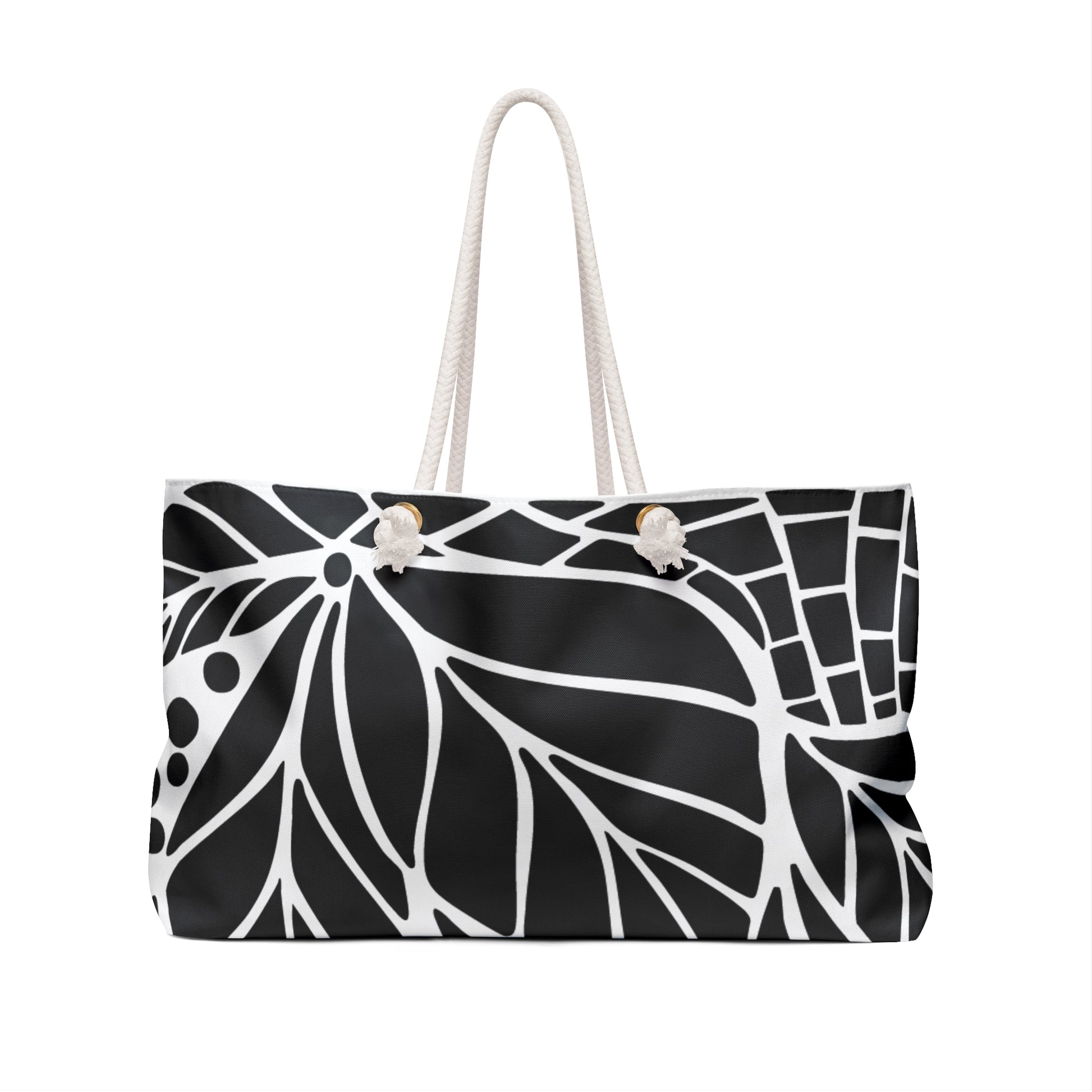 Chic Black & White Weekender Bag, Travel Tote, Beach Bag, Gym Bag, Floral Pattern Carryall, Perfect for Getaways