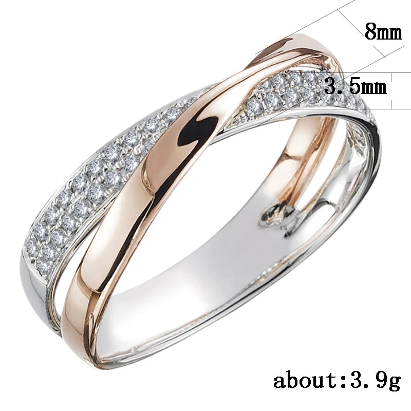 Elegant Huitan Newest Fresh Two Tone X Shape Cross Ring for Women Wedding Trendy Jewelry Dazzling CZ Stone Large Modern Rings. Add this statement piece to your collection today! Limited stock available.