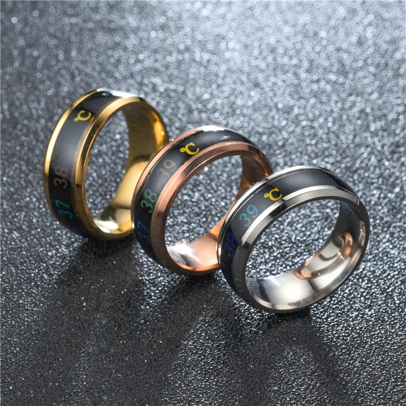 Titanium Steel Titanium Steel Mood Rings | Intelligent & Sensitive Couple Jewelry Temperature Couple Ring Mood Emotion Feeling Intelligent Sensitive Rings For Women Men Waterproof Jewelry Gift