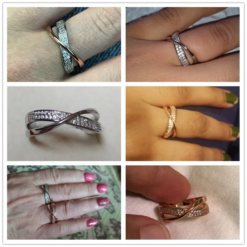 Elegant Huitan Newest Fresh Two Tone X Shape Cross Ring for Women Wedding Trendy Jewelry Dazzling CZ Stone Large Modern Rings. Add this statement piece to your collection today! Limited stock available.
