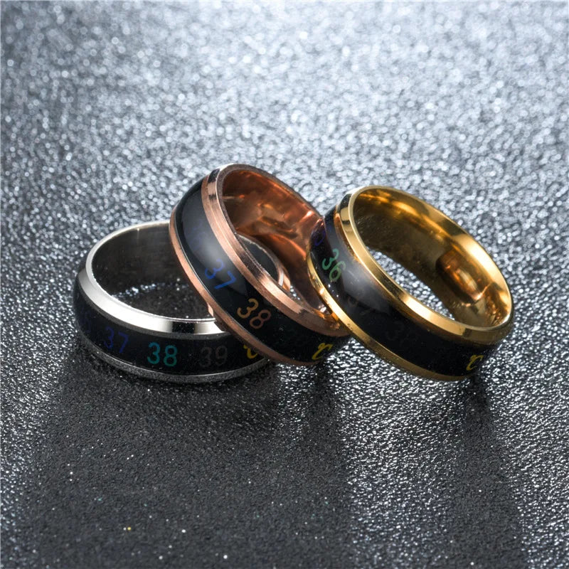 Titanium Steel Titanium Steel Mood Rings | Intelligent & Sensitive Couple Jewelry Temperature Couple Ring Mood Emotion Feeling Intelligent Sensitive Rings For Women Men Waterproof Jewelry Gift