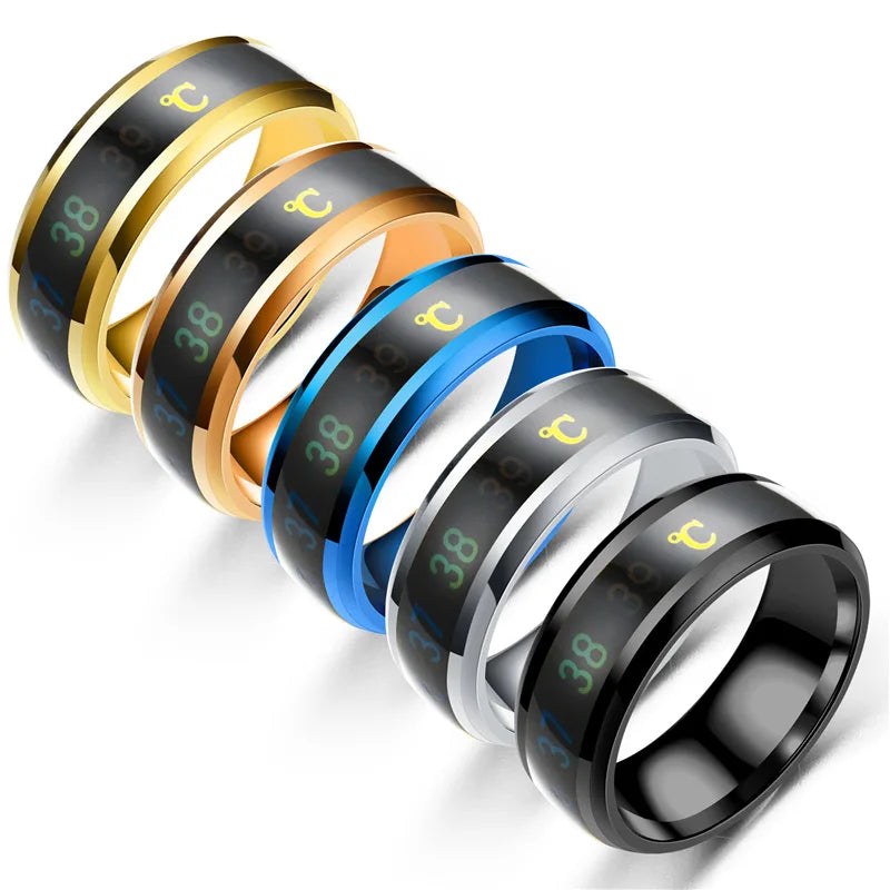 Titanium Steel Titanium Steel Mood Rings | Intelligent & Sensitive Couple Jewelry Temperature Couple Ring Mood Emotion Feeling Intelligent Sensitive Rings For Women Men Waterproof Jewelry Gift