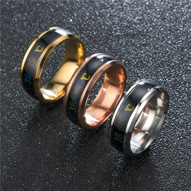 Titanium Steel Titanium Steel Mood Rings | Intelligent & Sensitive Couple Jewelry Temperature Couple Ring Mood Emotion Feeling Intelligent Sensitive Rings For Women Men Waterproof Jewelry Gift