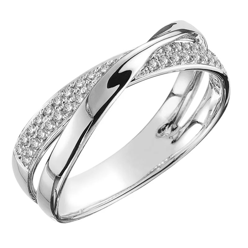 Elegant Huitan Newest Fresh Two Tone X Shape Cross Ring for Women Wedding Trendy Jewelry Dazzling CZ Stone Large Modern Rings. Add this statement piece to your collection today! Limited stock available.