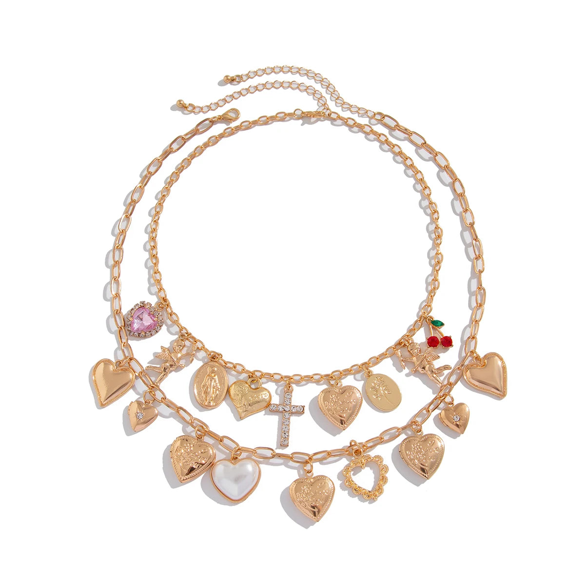 Ingemark Fashionable 2Pcs/Set Punk Classic Metal Chain Necklace for Women Vintage Love Heart Rhinestone Cross Pendant New Year Jewelry Gift. Limited stock available.