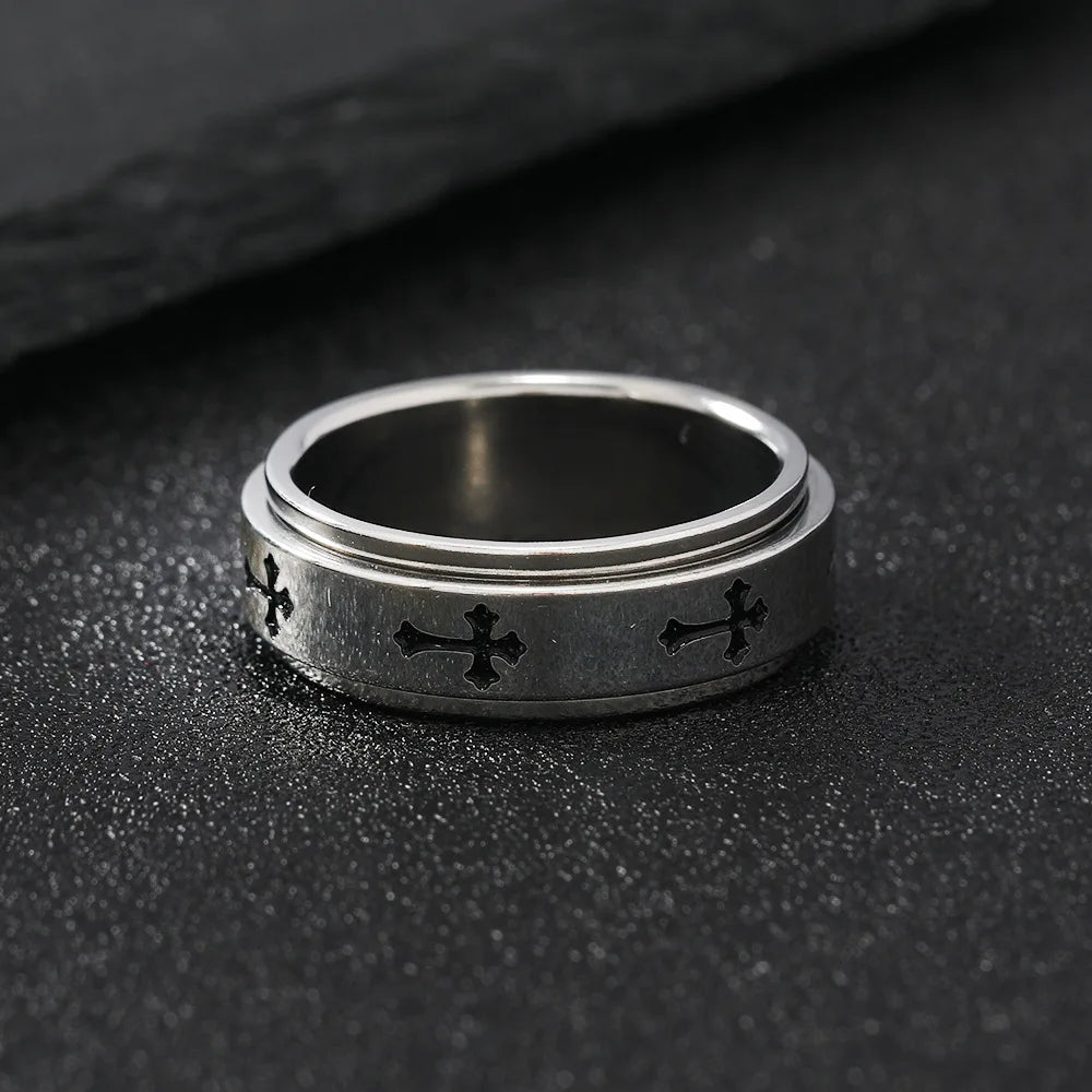 Rotatable Metal Cross Ring For Men Women Silver Color Stainless Steel Ring Punk Gothic Simple Accessories Christian Jewelry Gift. Limited stock available.