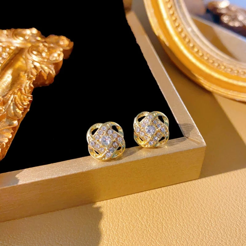 New Exquisite Shiny Zircon Heart Flower Earrings Korean Elegant Square Geometric Crystal Earrings for Women Fashion Jewelry Gift For Any Occasion! Limited stock available.