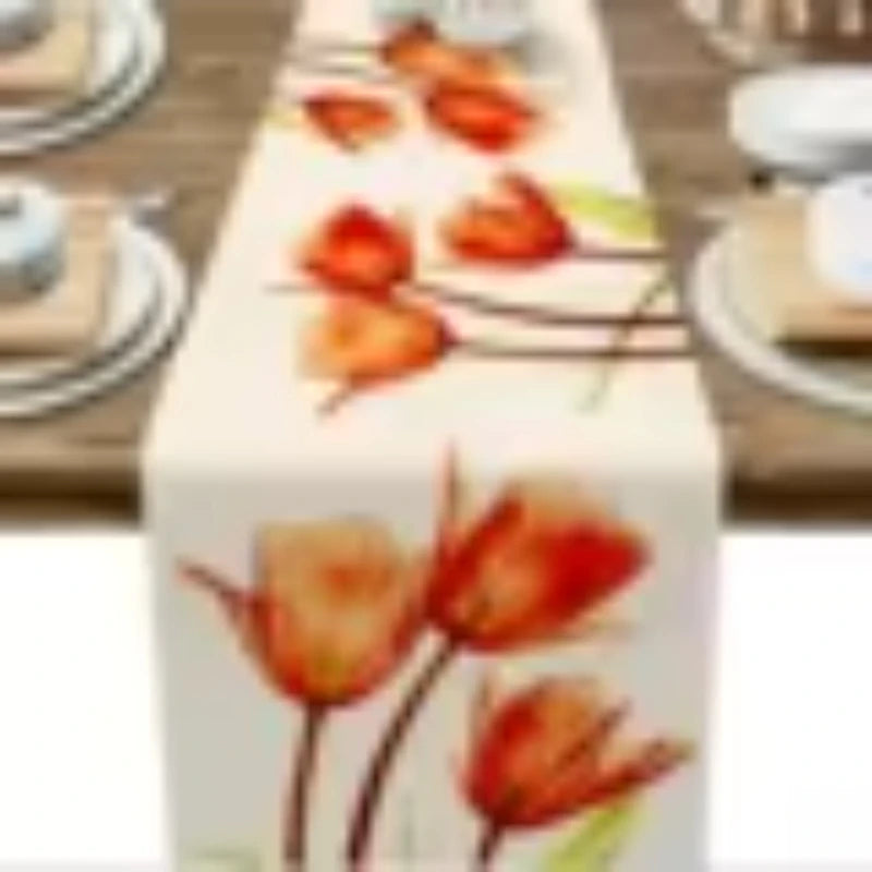 Tulip Linen Table Rustic Farmhouse Style Table Runner 13X70 Inch, Kitchen Dining Table Decoration Indoor Outdoor