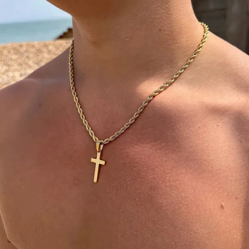 Beautiful Stainless Steel Cross Pendant Necklace for Men Women Minimalist Gold Color Jewelry Male Female Necklaces Chokers Gifts 2024. Limited stock available.
