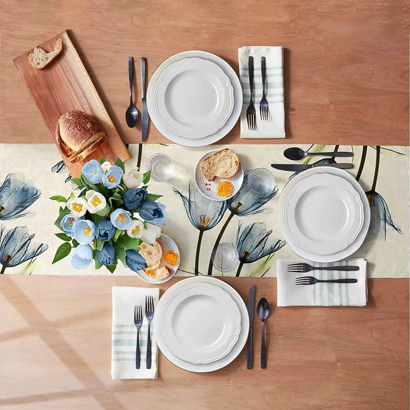 Tulip Linen Table Rustic Farmhouse Style Table Runner 13X70 Inch, Kitchen Dining Table Decoration Indoor Outdoor