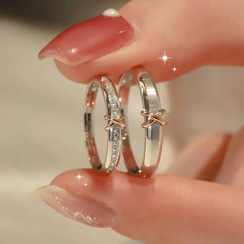 New Trendy Luxury Couple Rings for Women Men Dazzling Square Zirconia Delicate Ring Wedding Valentine's Day Romantic Jewelry