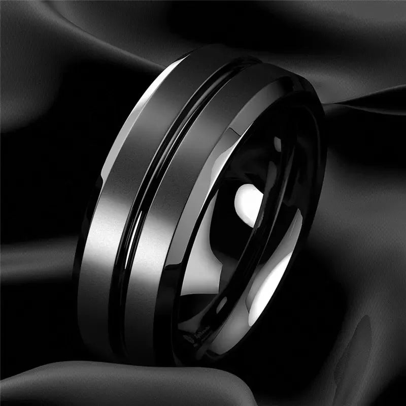 Wholesale Black Groove Matte Wedding Engagement Party Gift Anniversary Rings For Women Jewelry
